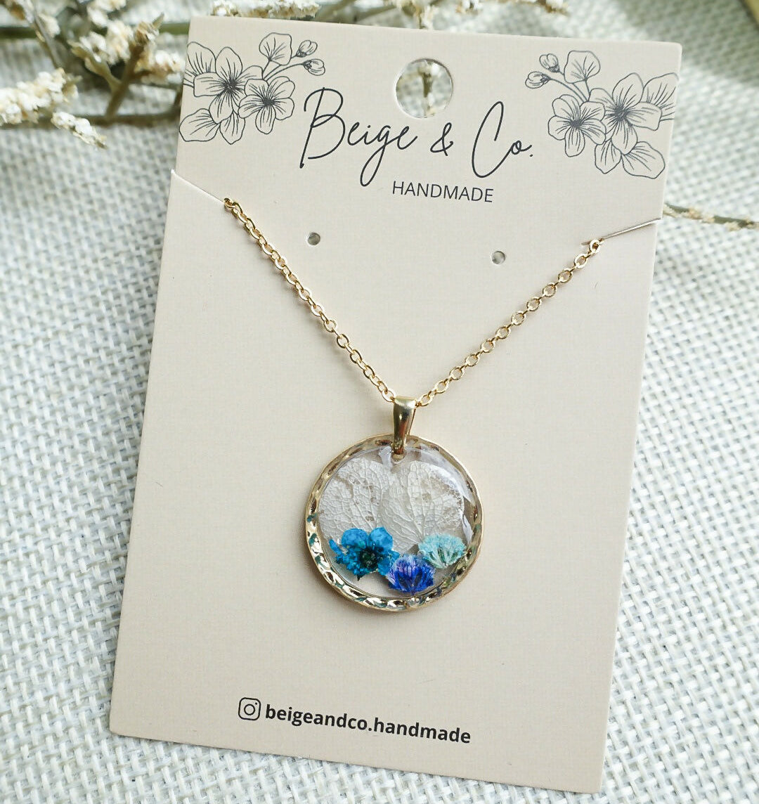 Blue Hydrangea Real Flower Necklace