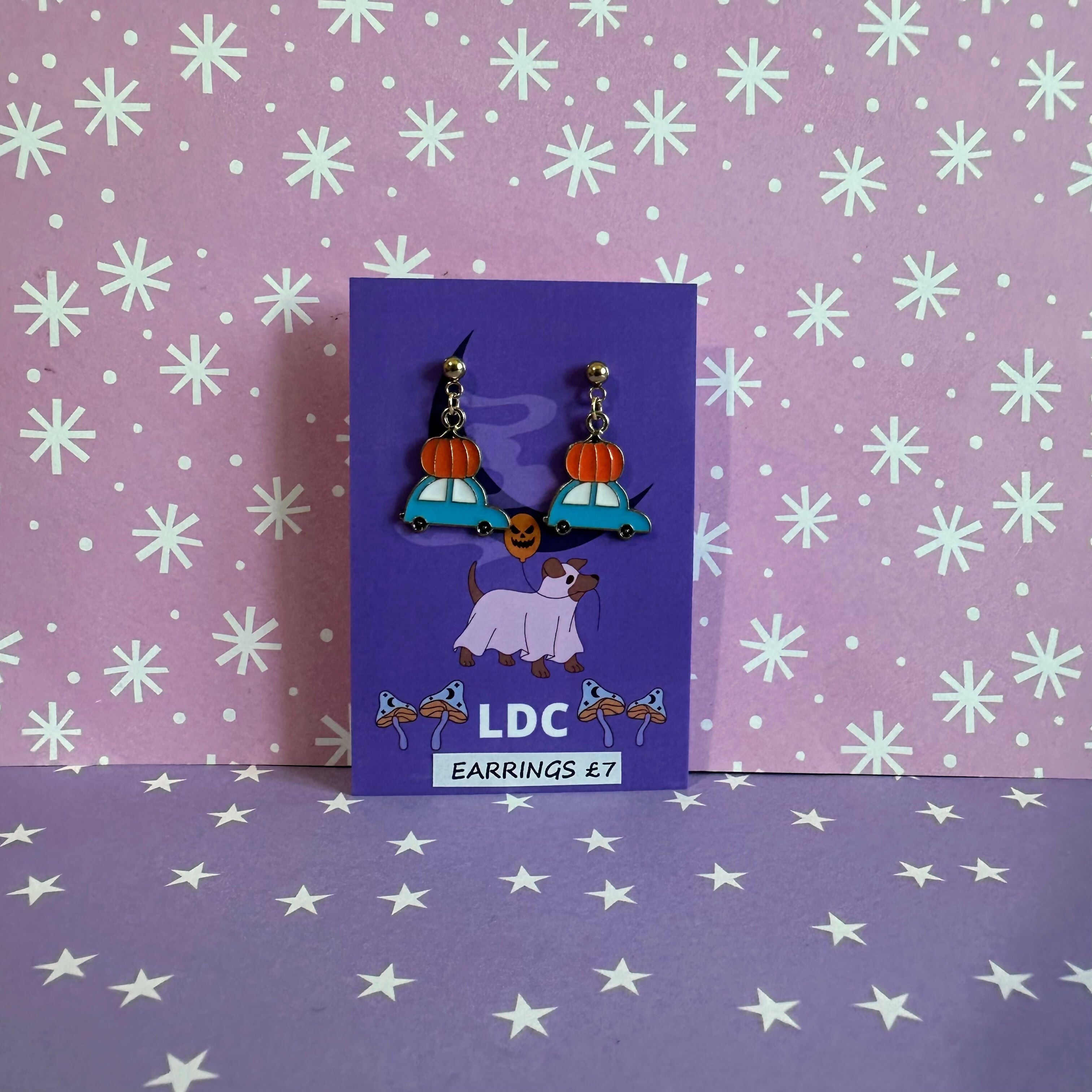 Pumpkin Car Drop Stud Earrings