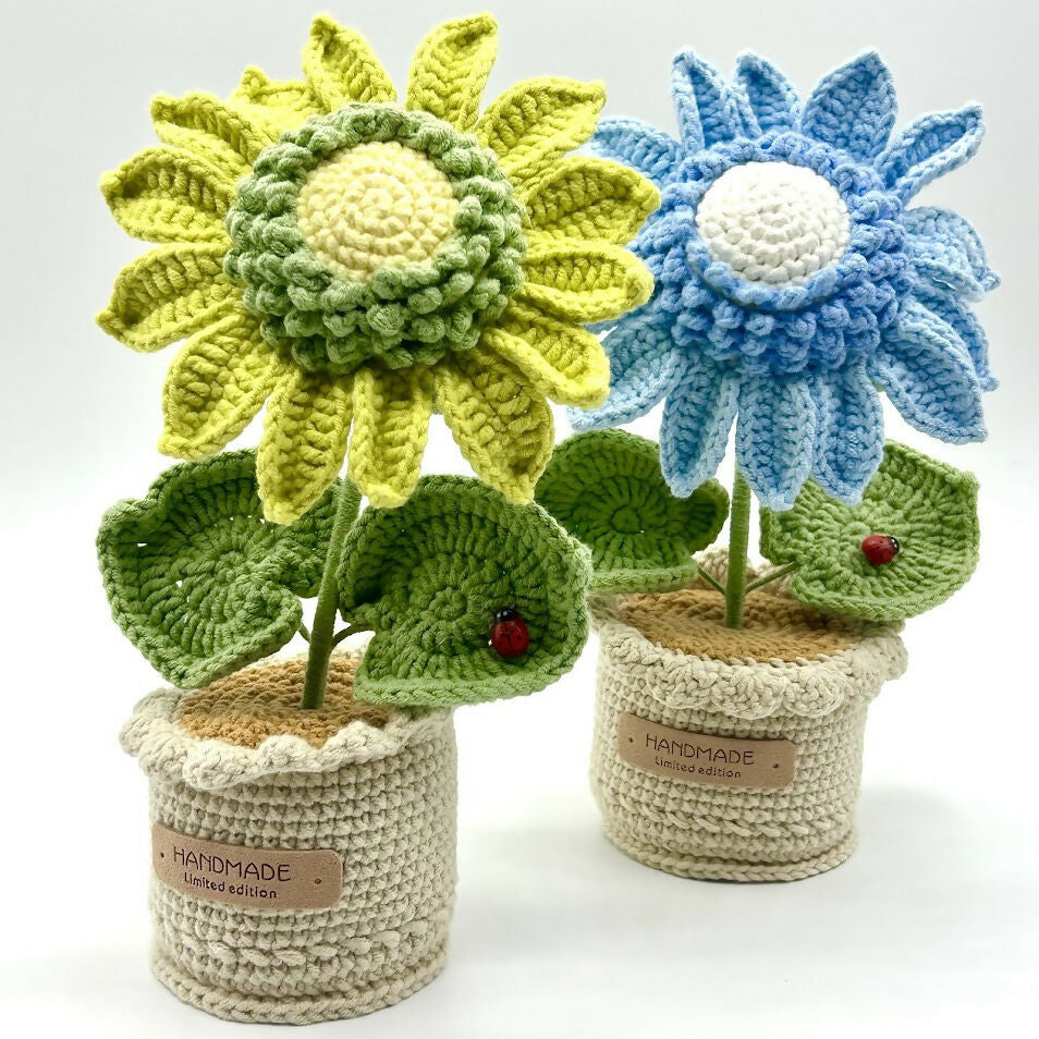 Pastel Coloured Crochet Sunflower in Scallop Trimmed Pot