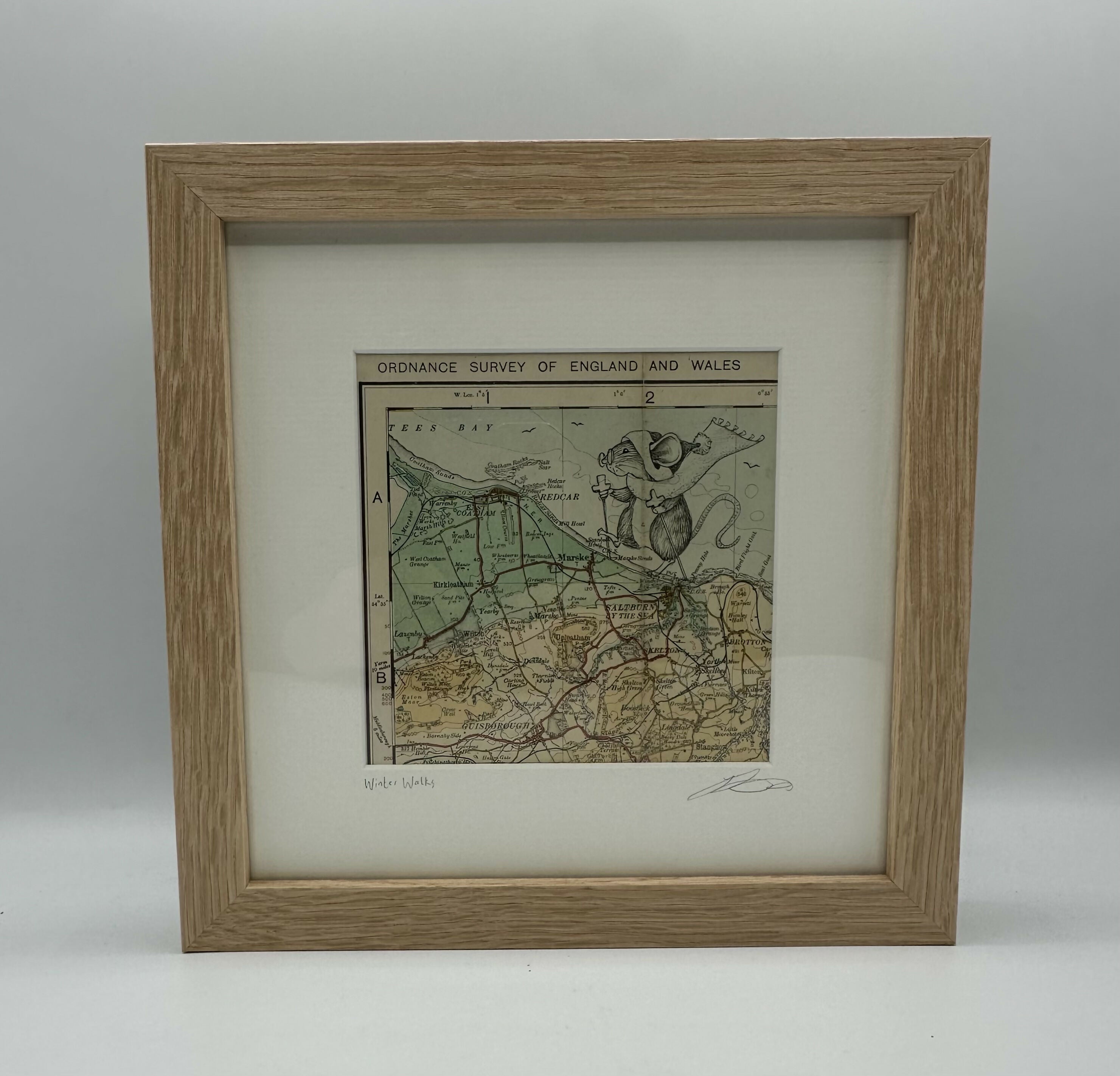 Winter Walks - Original Pen Drawing on Vintage Map by Jenny Davies