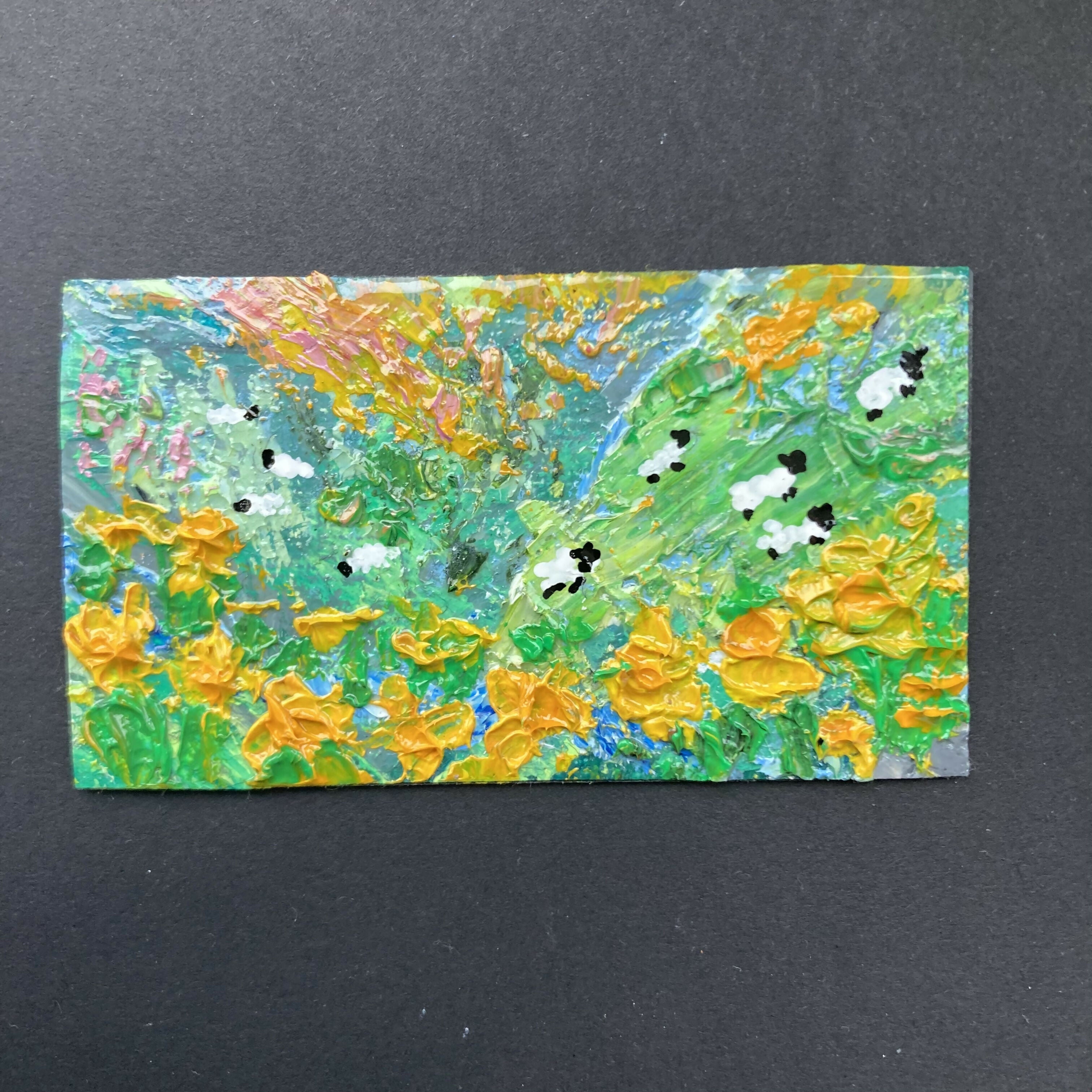 Sheep In Daffodils - Oil Painted Mini Canvas Fridge Magnet