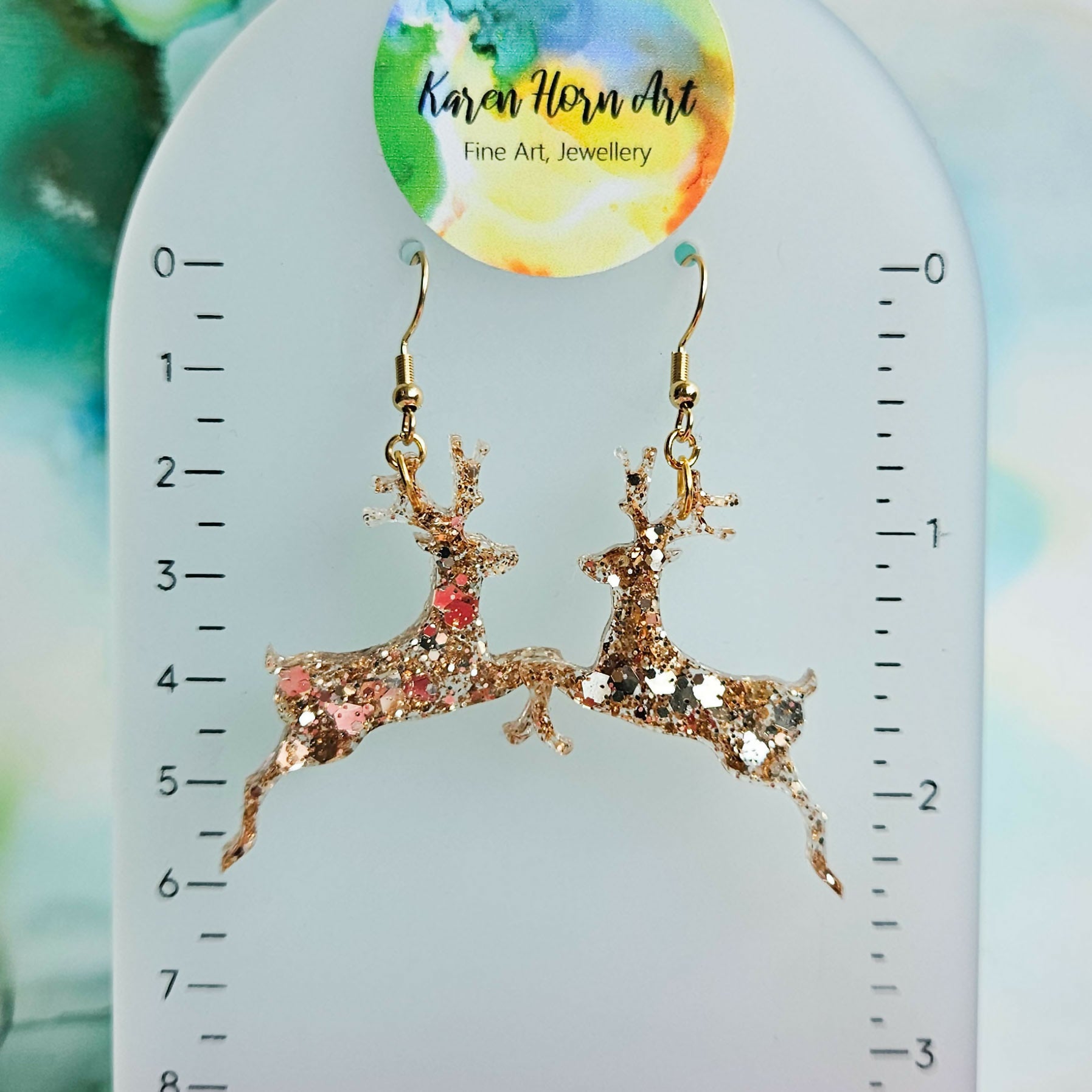 Handmade Glitter Reindeers Christmas Earrings