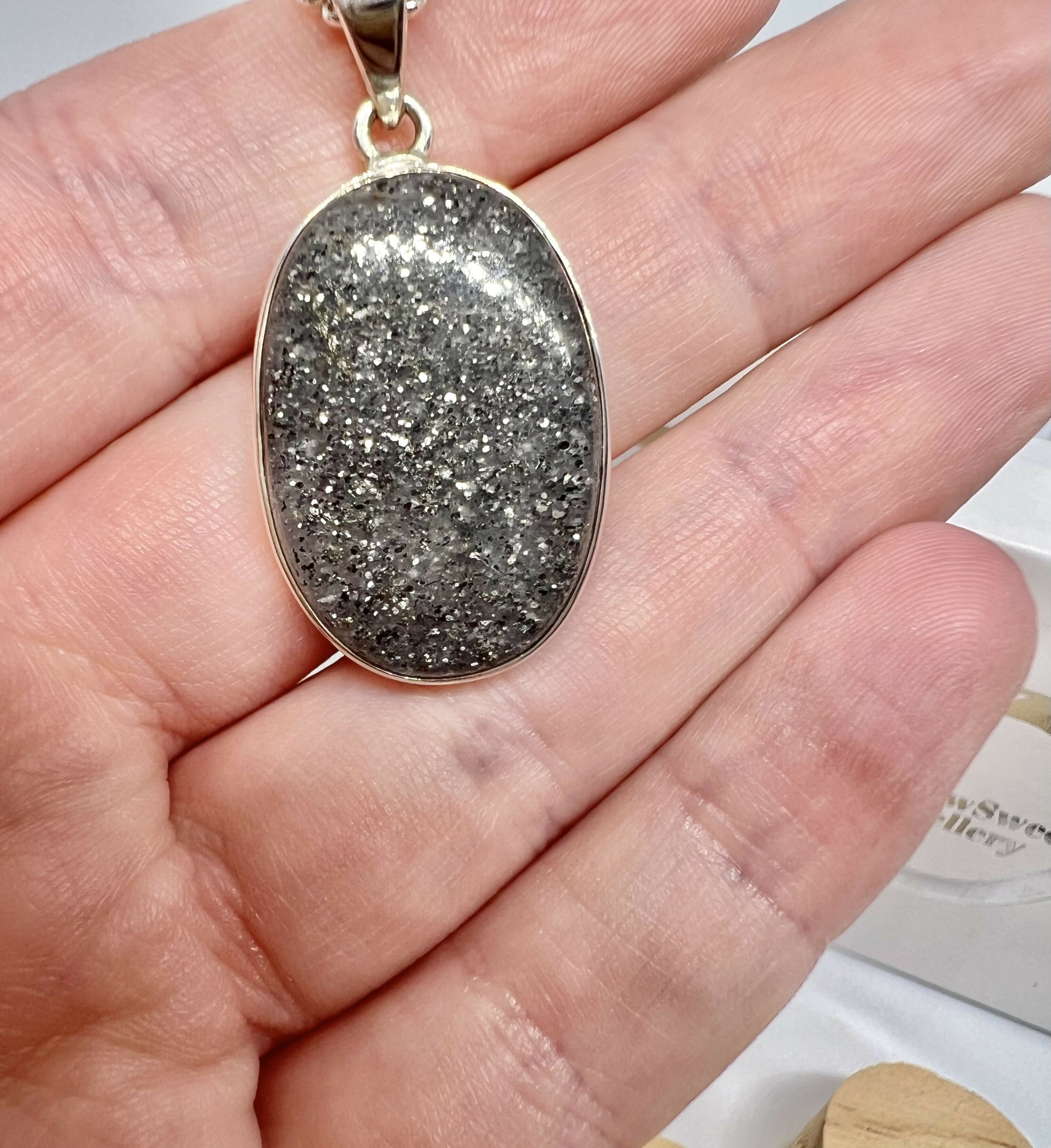 Specular hematite oval necklace