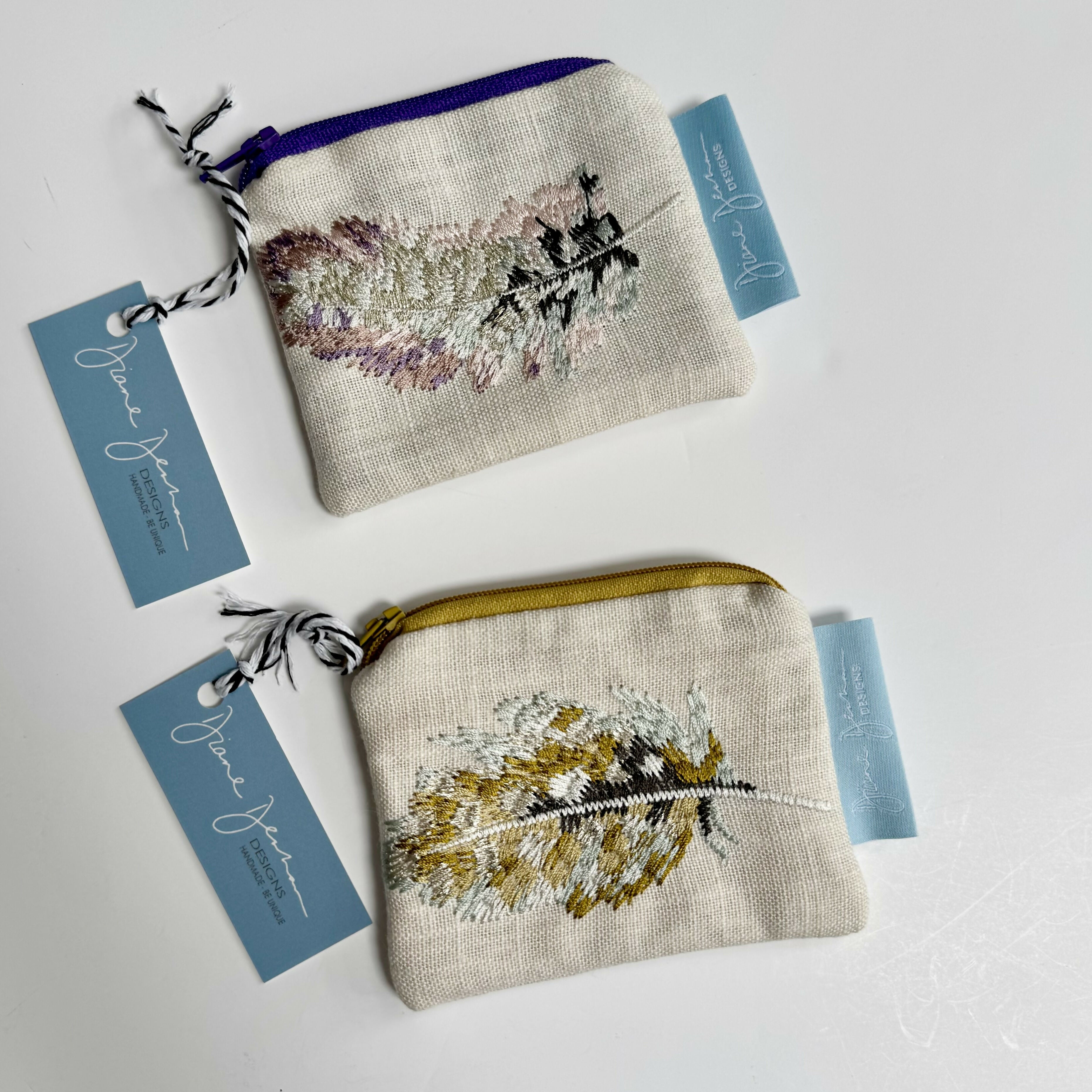 Small Coin Purse - Embroidered Feathers