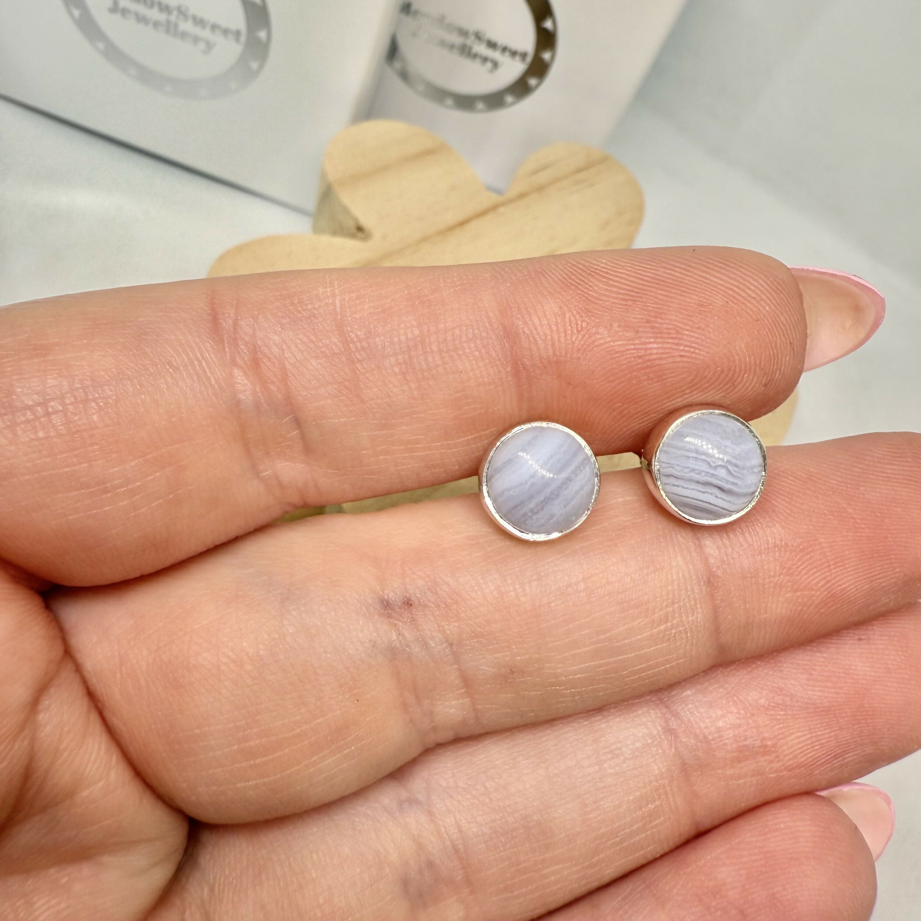 BLUE LACE AGATE STUD EARRINGS