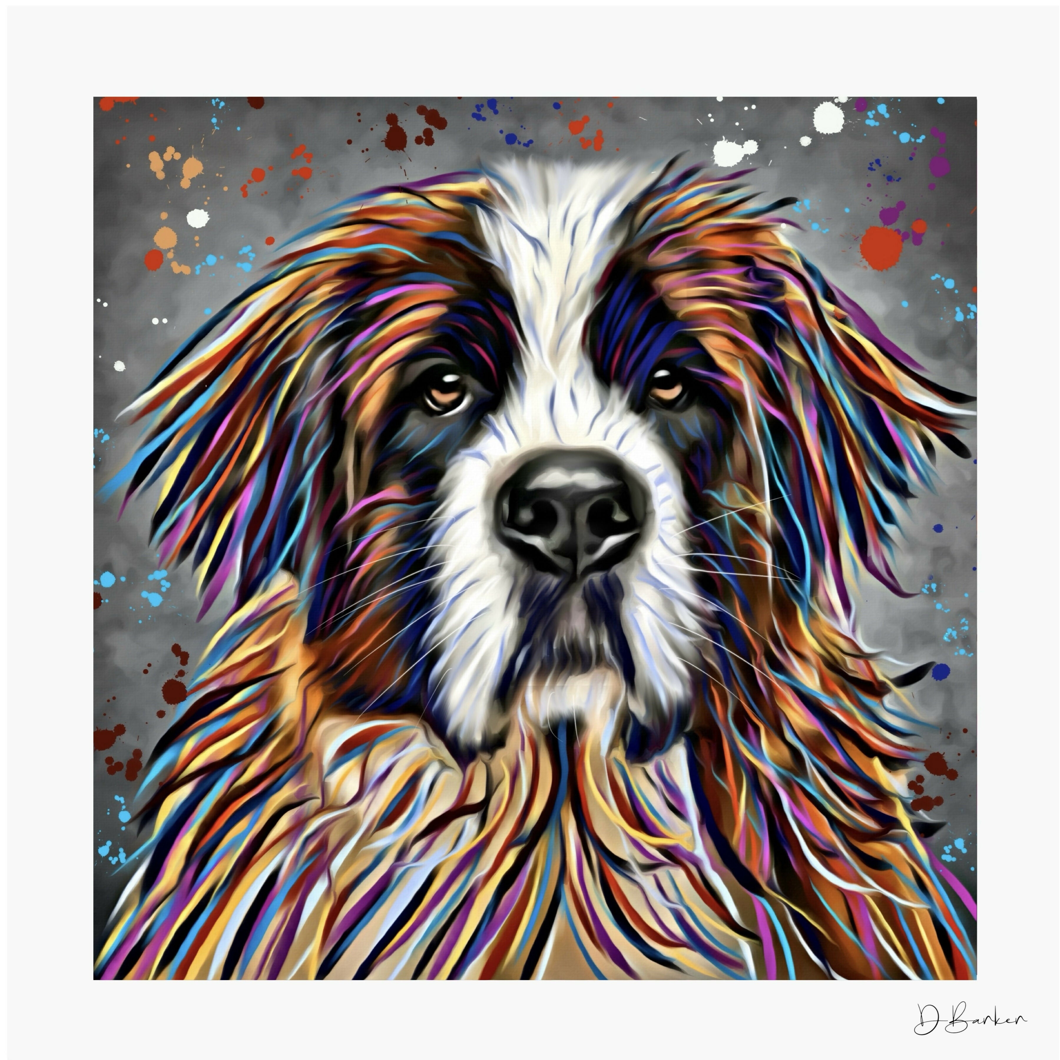 St BERNARD DOG COLOUR SPLASH MOUNTED ARTWORK