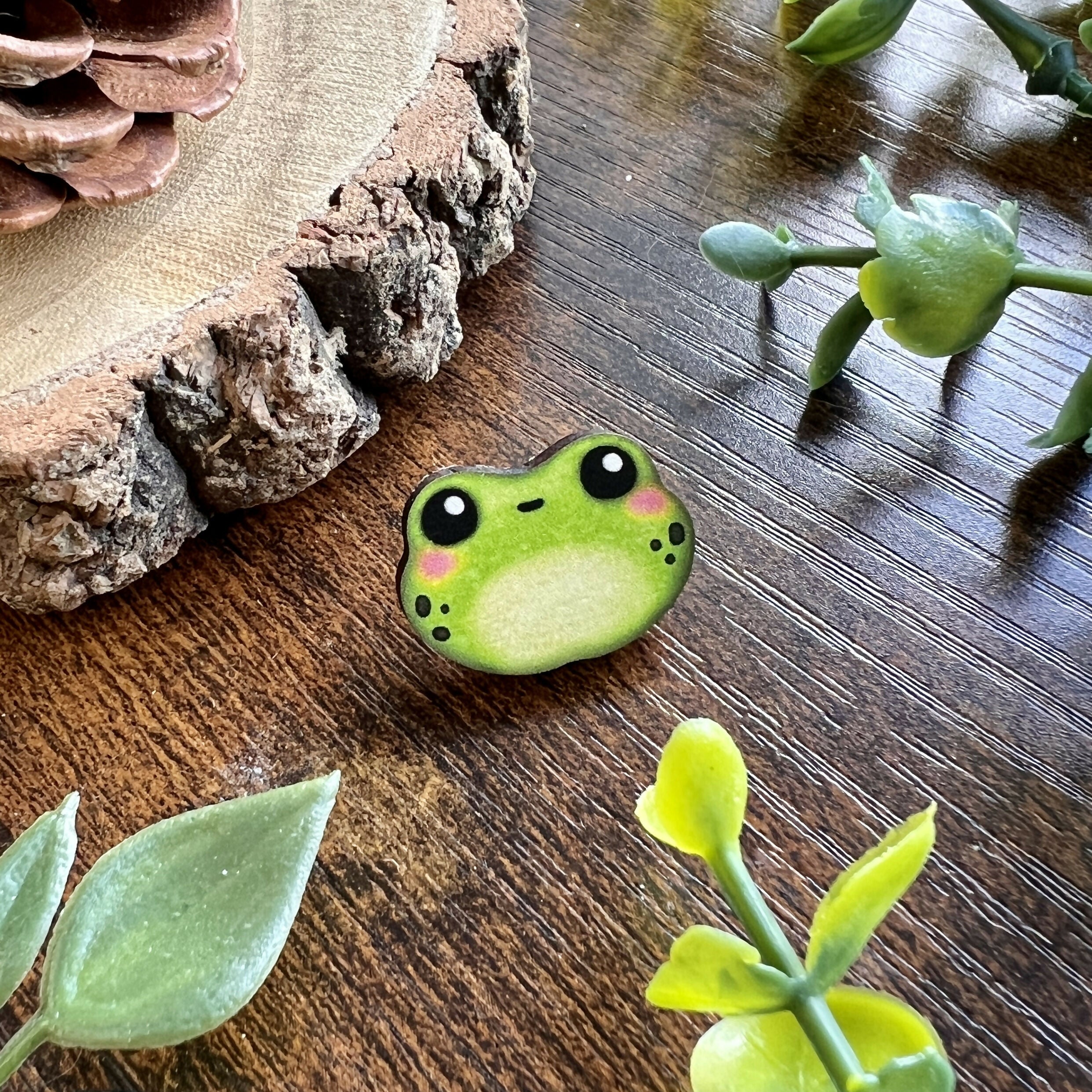 Algae the Frog Wooden Pin – Cute & Rustic Maple Pin | Art & Soul