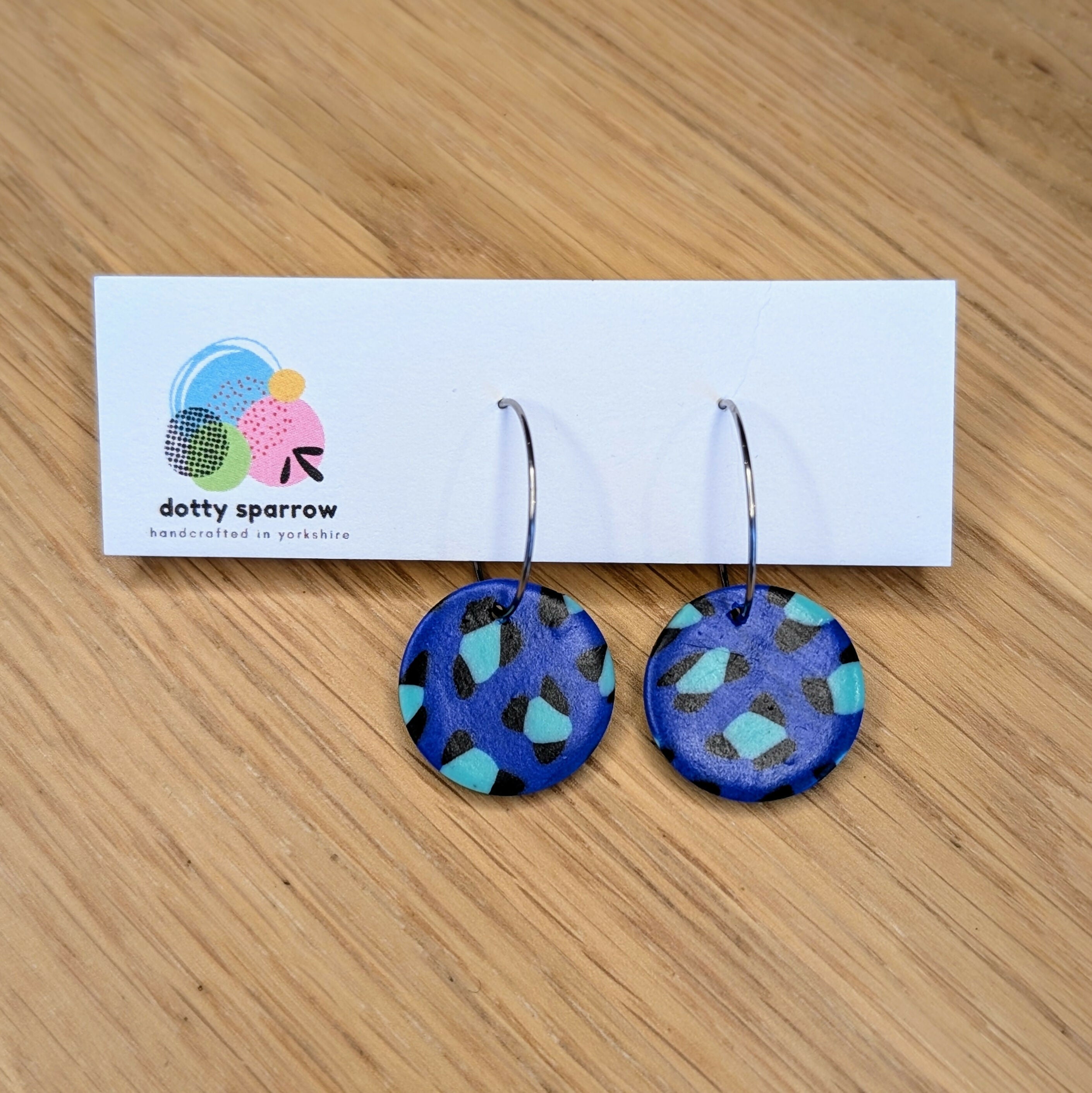 Blue & Mint Green Leopard Print Circle Hoop Handmade Polymer Clay Earrings