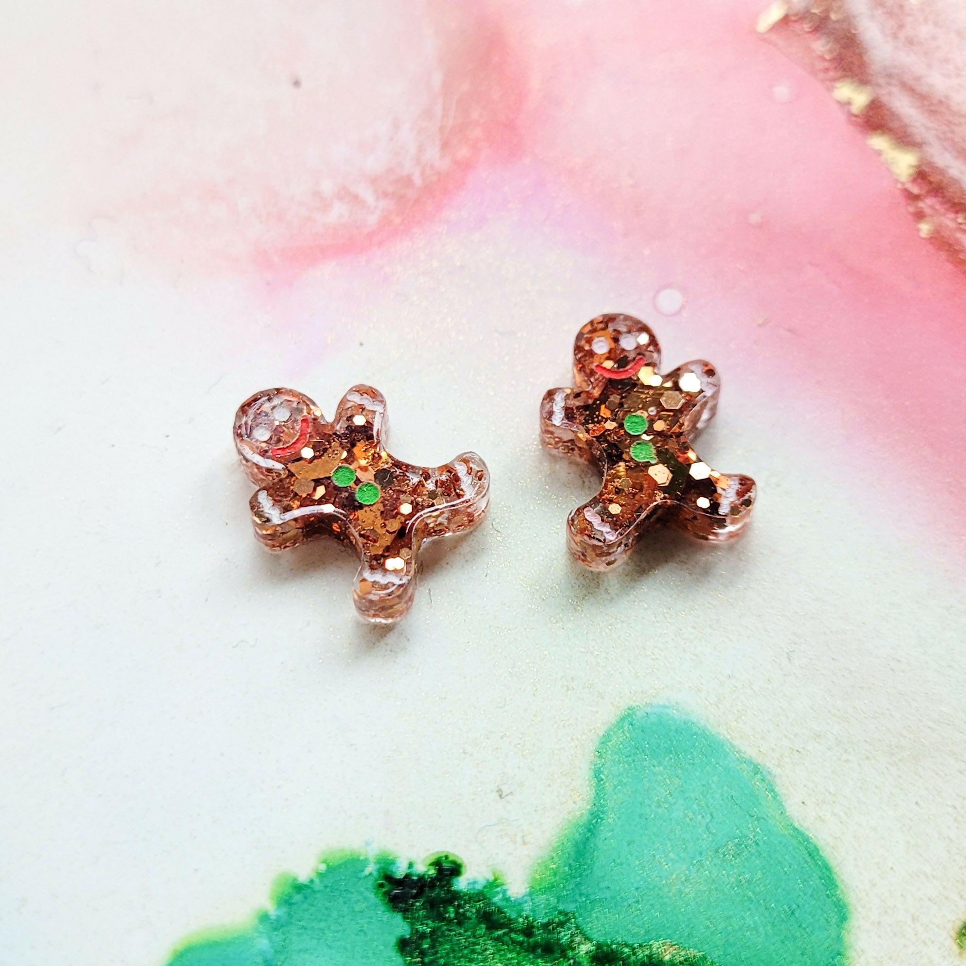 Handmade Glitter Gingerbread Man Resin Stud Earrings