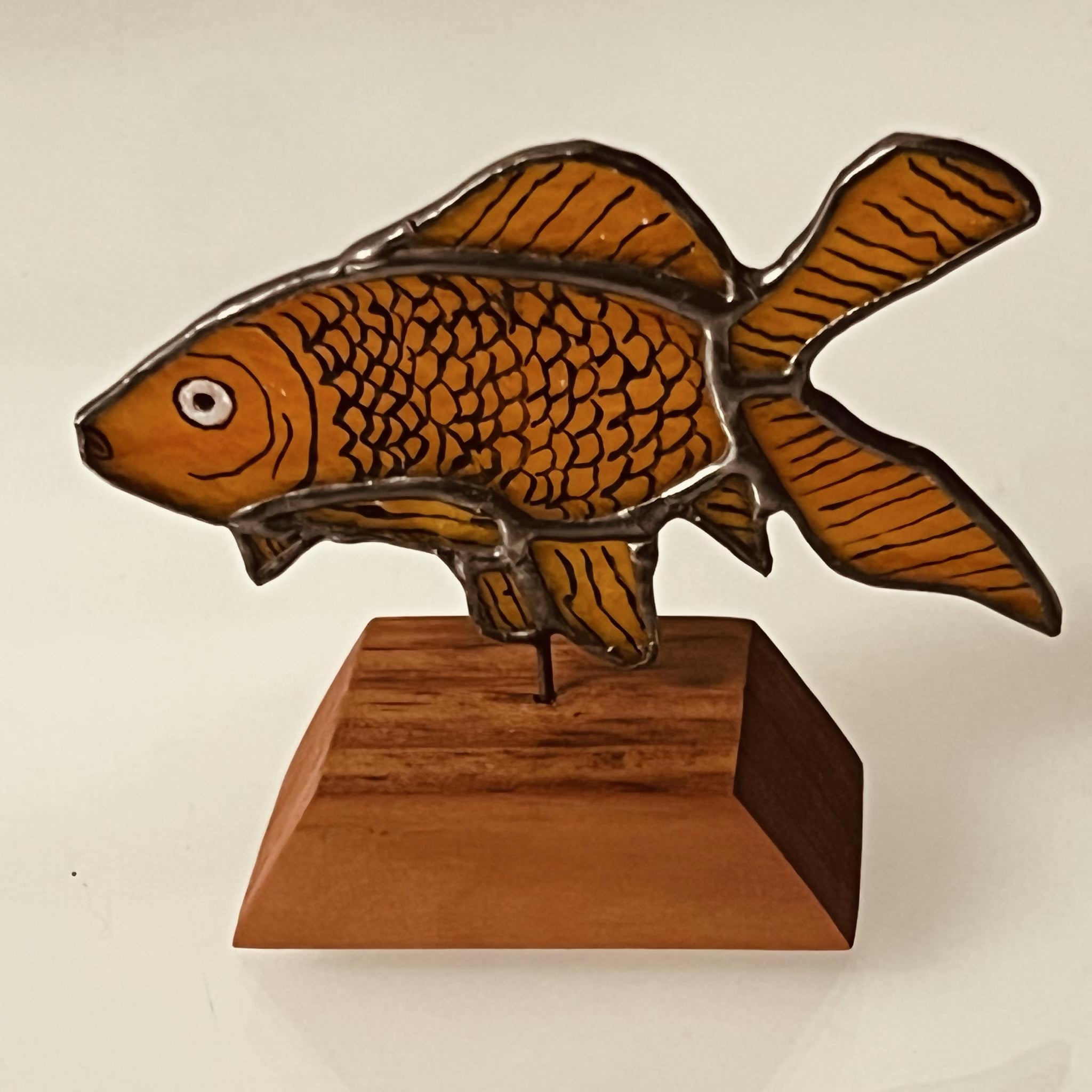 Hand Painted Stained Glass Goldfish Ornament