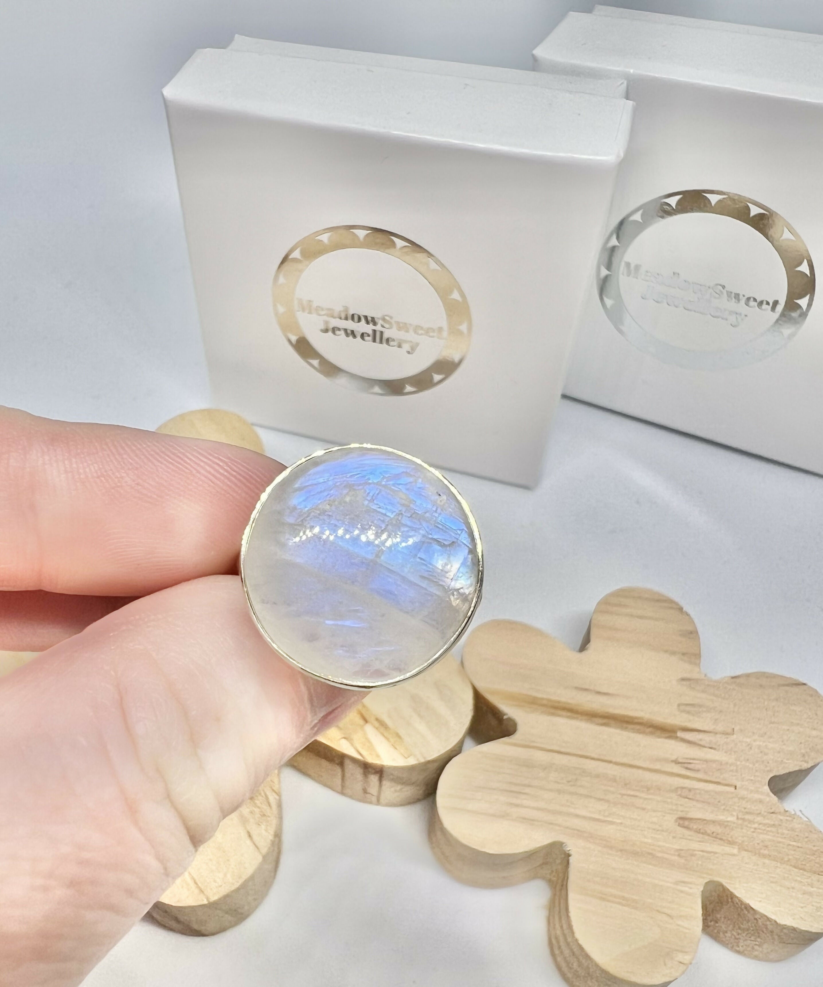 White Moonstone Ring Size S 1/2