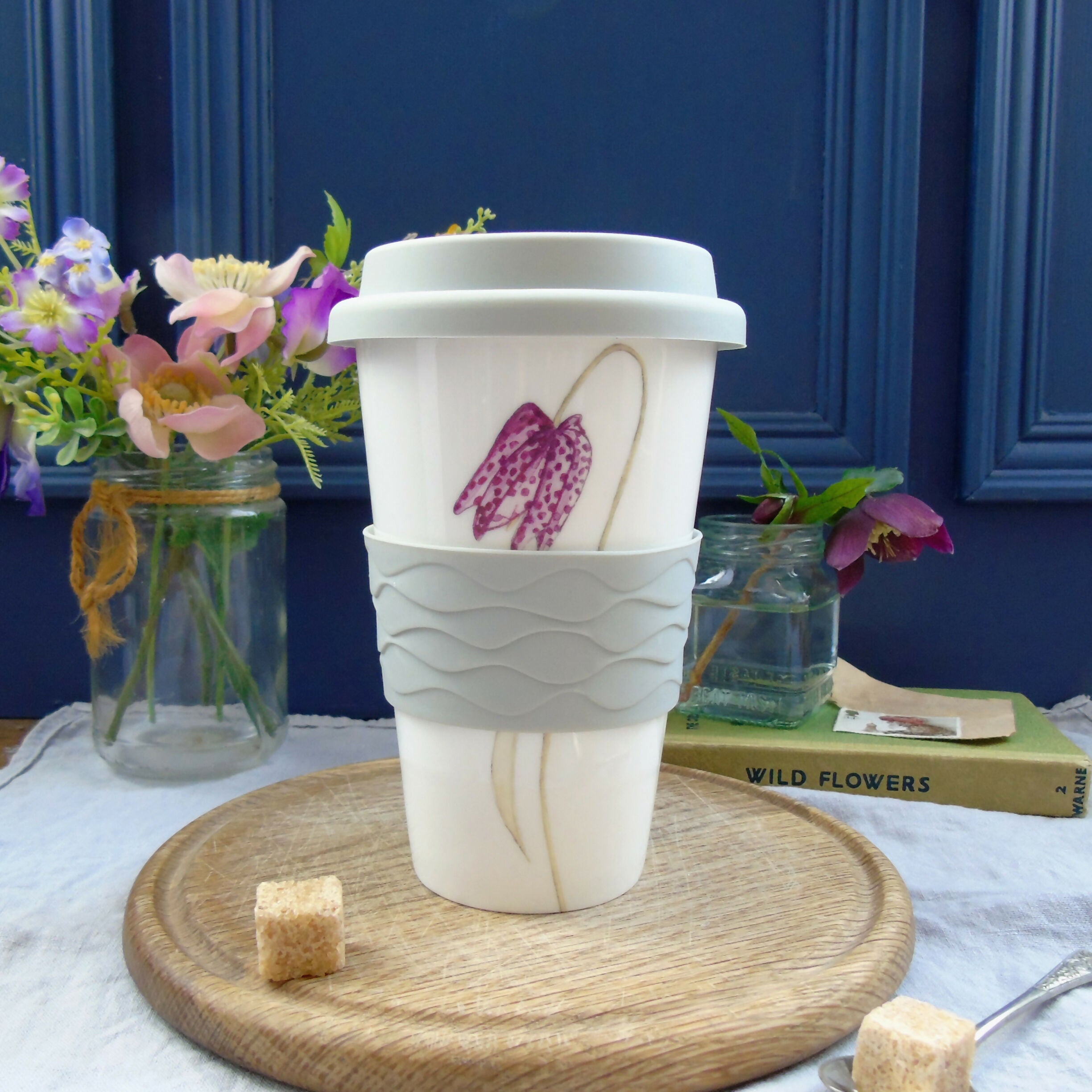 Bee and Spring Flower Bone China Travel Mug