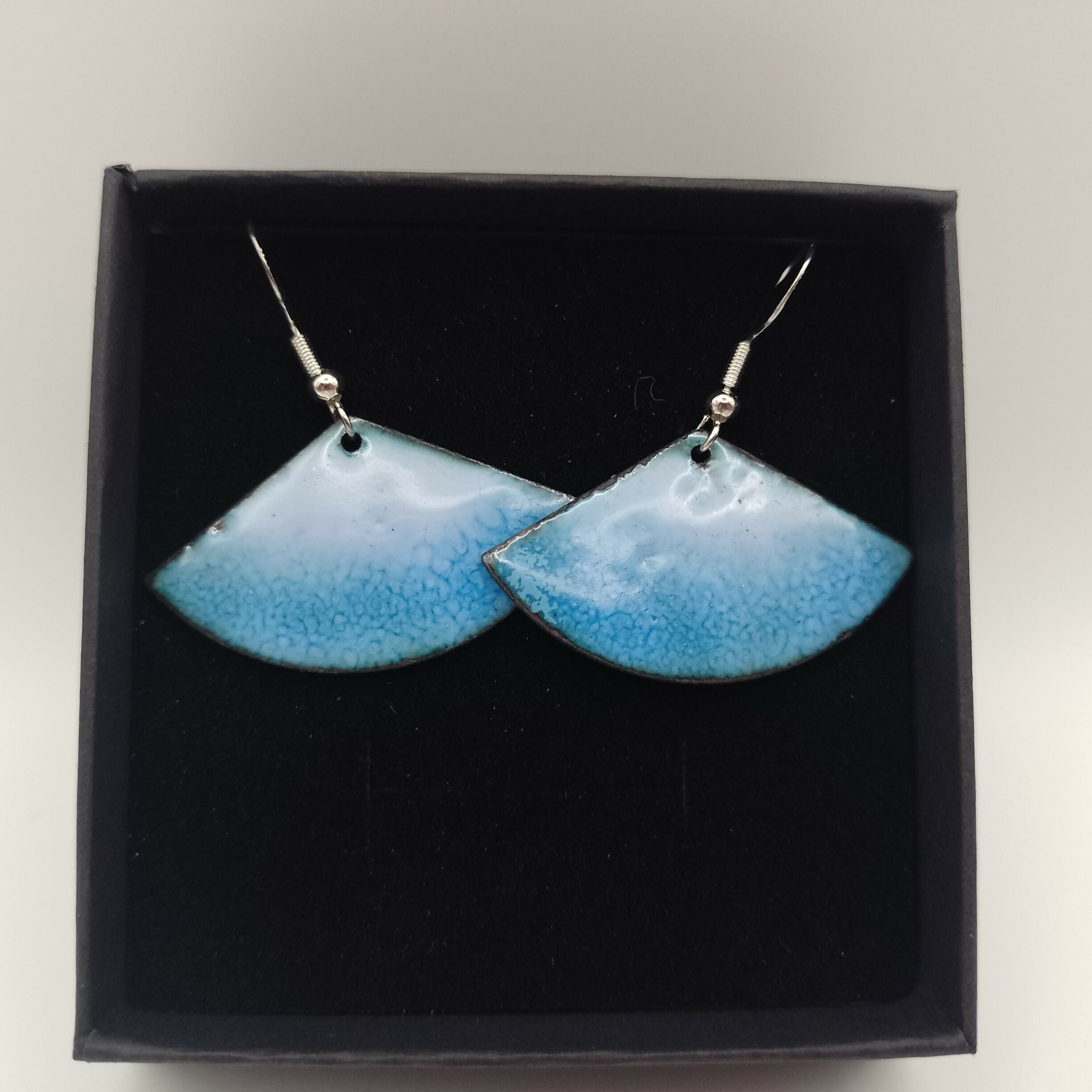 Ombre Blue Fan Tail Enamel Earrings