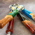 Wood and colourful resin Ice cream scoops.