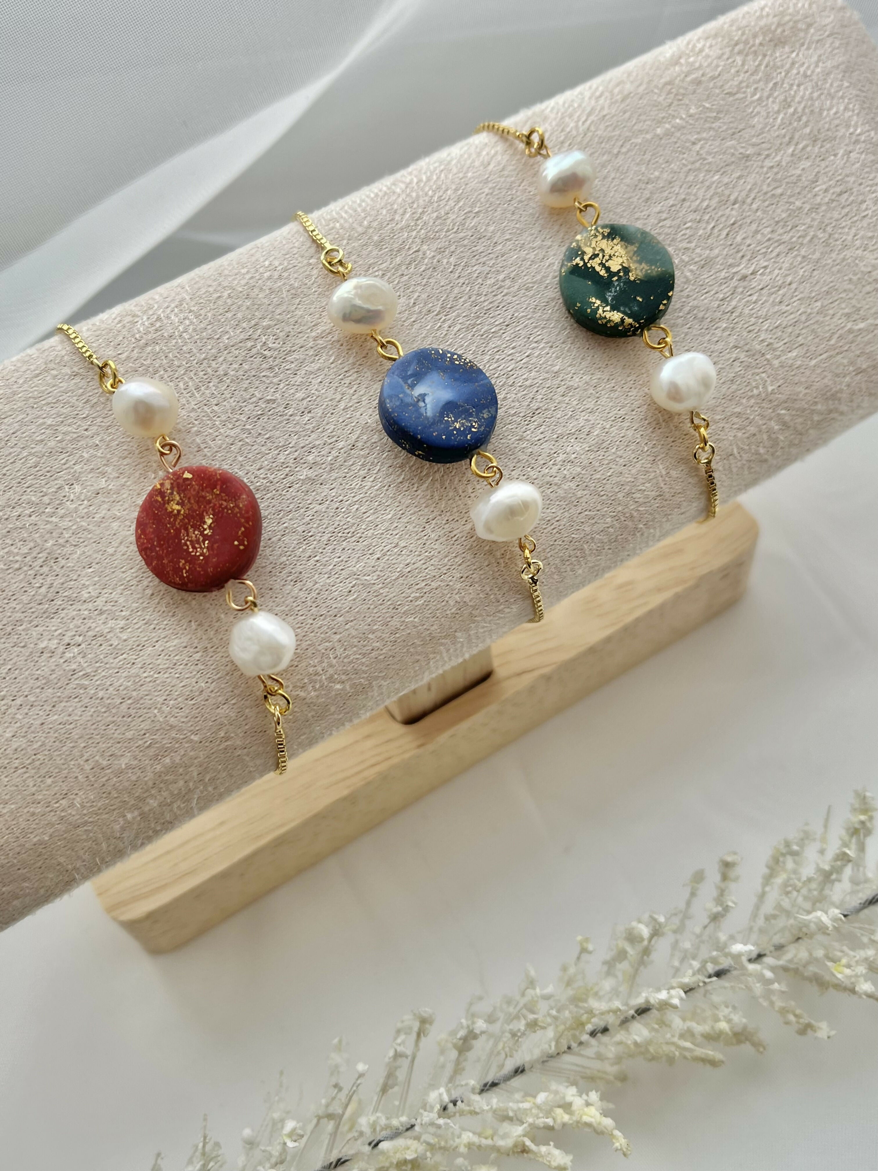 Clay and Pearl Bracelets - Handmade Polymer Clay Bracelets