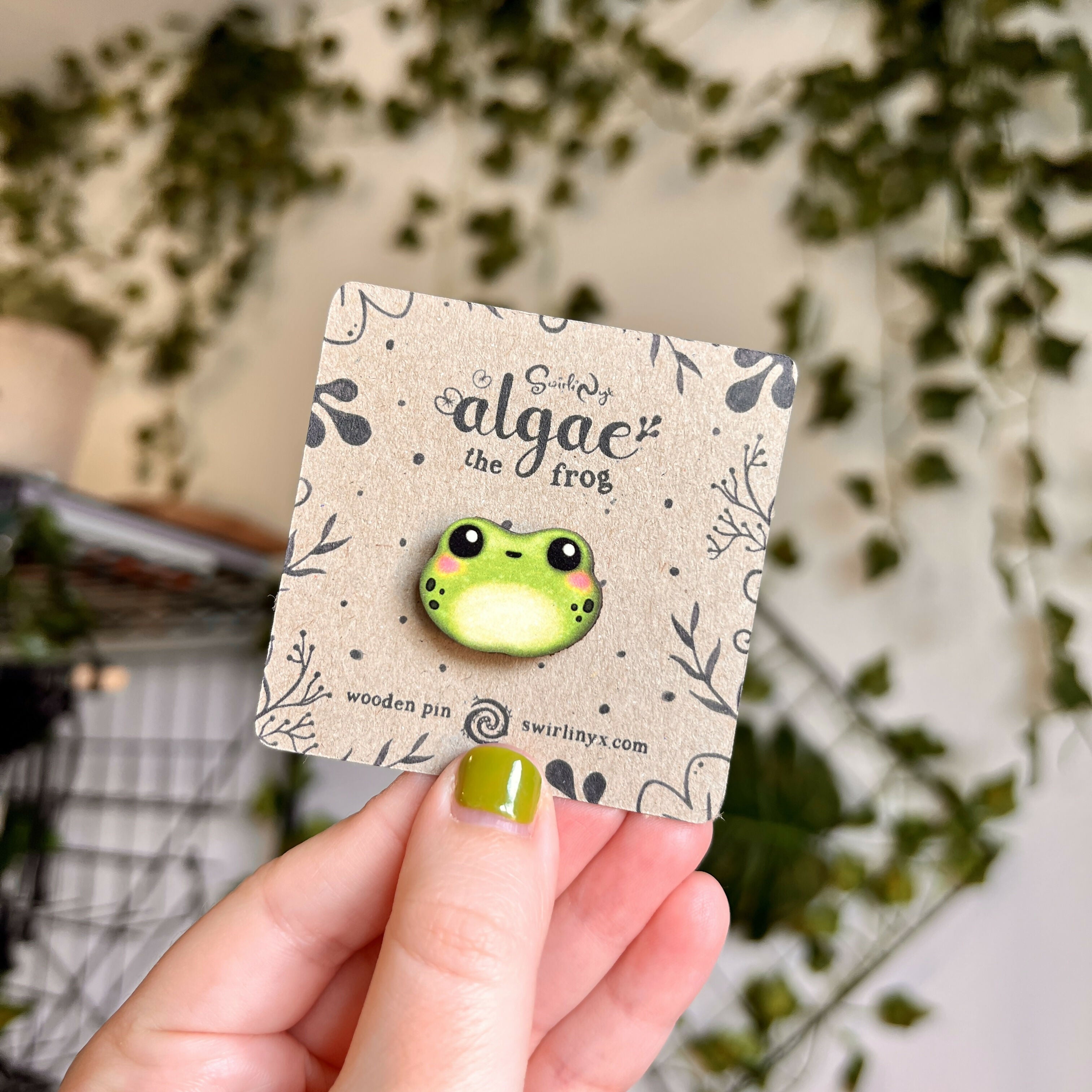 Algae the Frog Wooden Pin – Cute & Rustic Maple Pin | Art & Soul