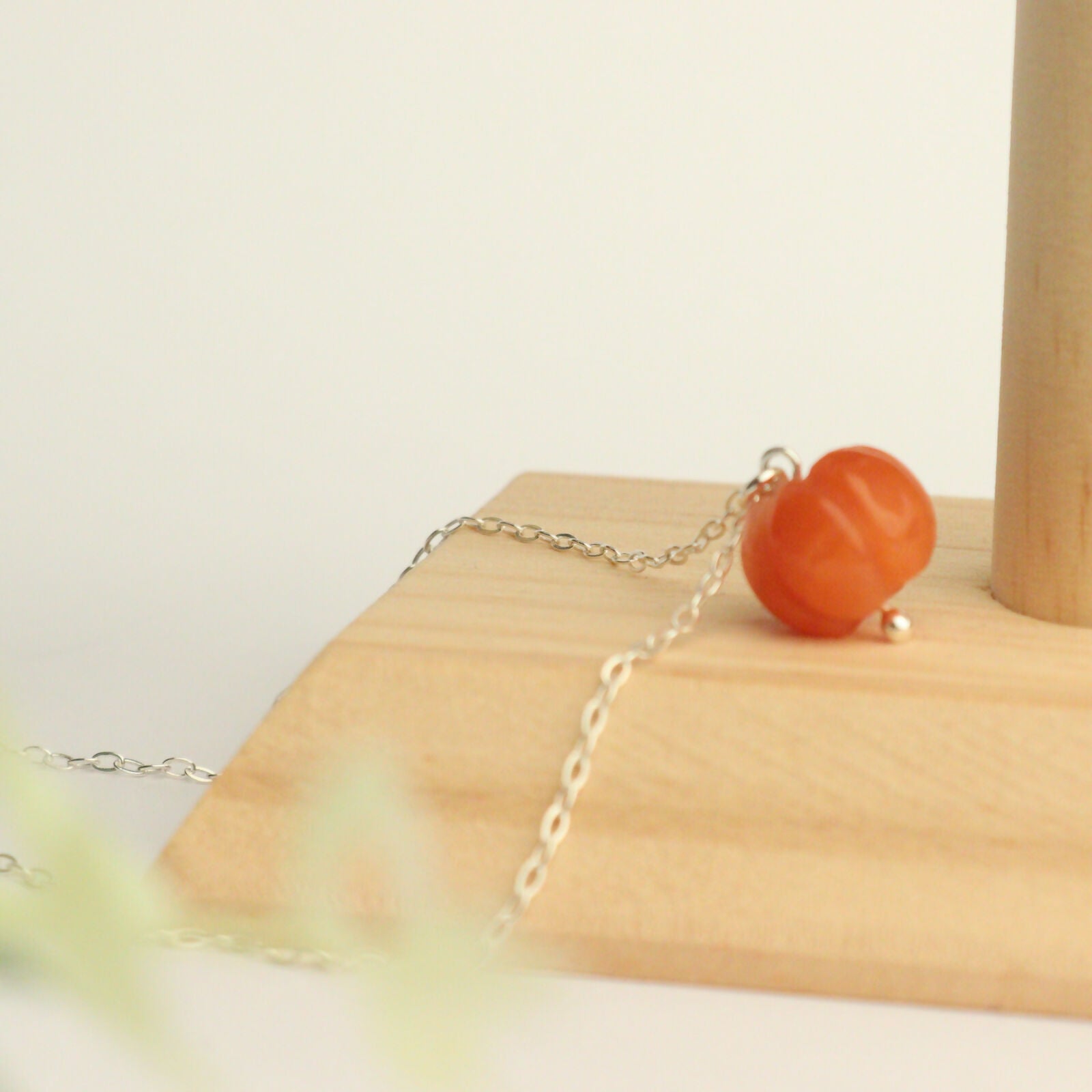 Agate pumpkin sterling silver necklace