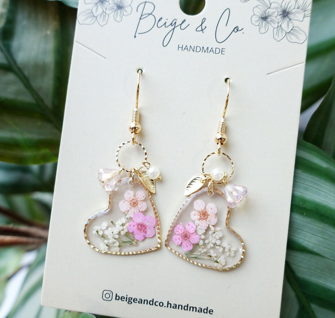 Real Flower Lady Heart Earrings