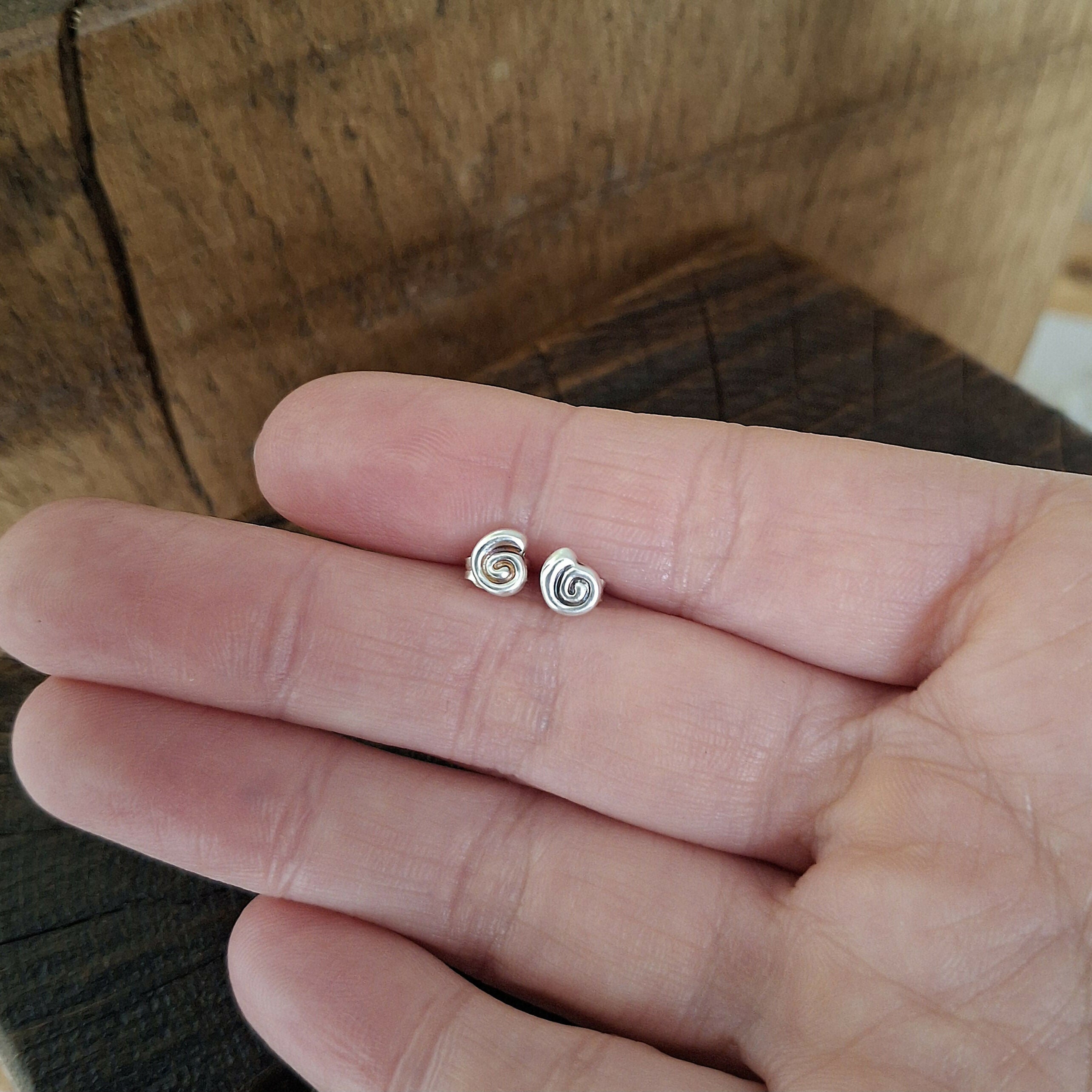 Handmade Silver Swirly Shell Studs