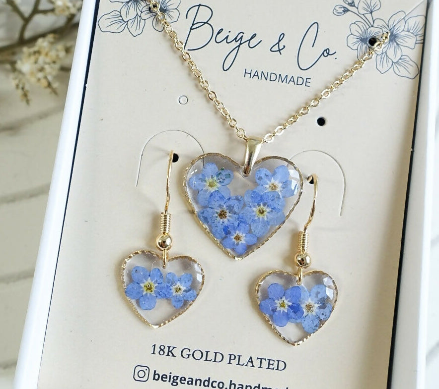 Real Flower Jewellery Gift Set Purple Heart