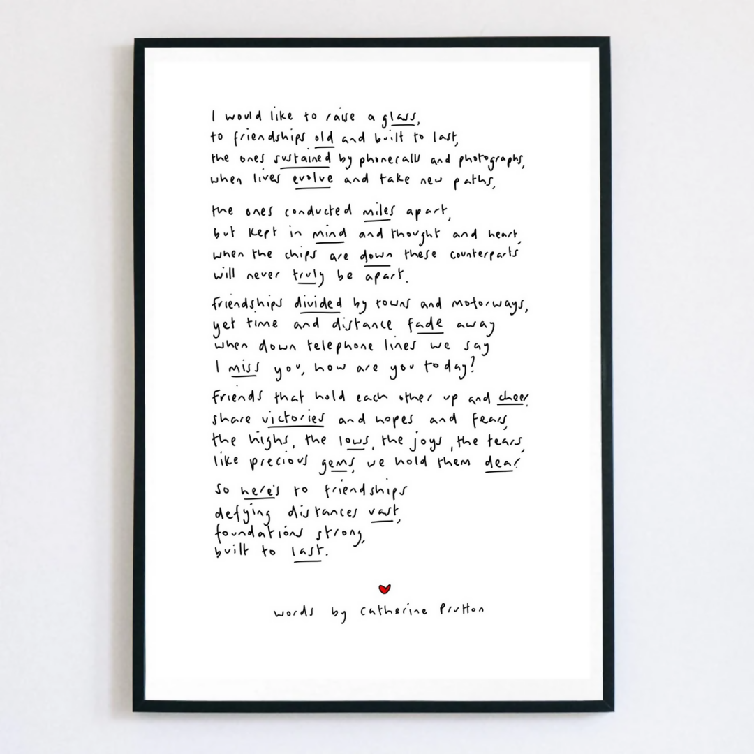 Black and white poem with red heart.