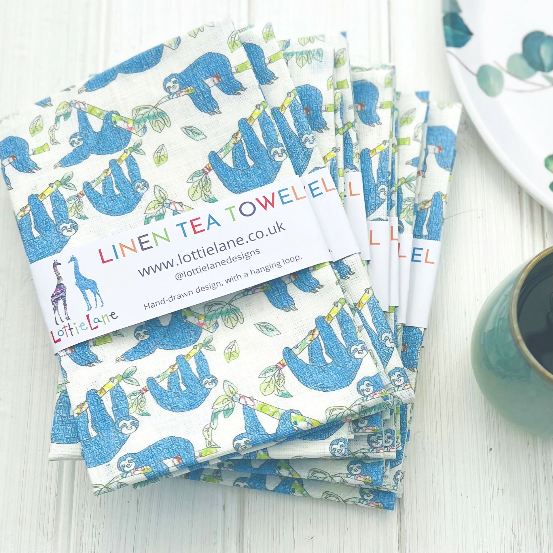 Linen Tea Towel - Sloth Design