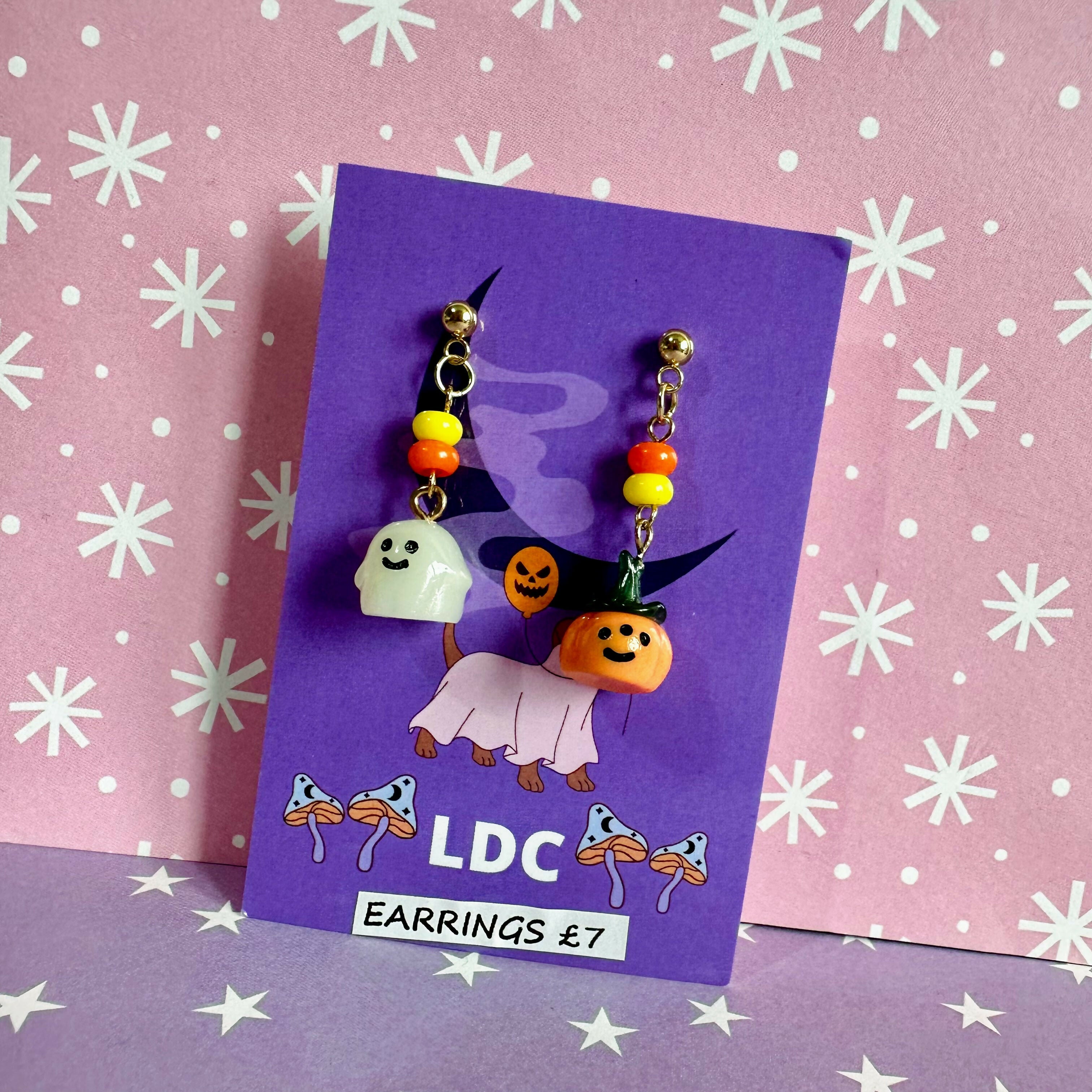 Mismatched Spooky Beaded Dangle Earrings
