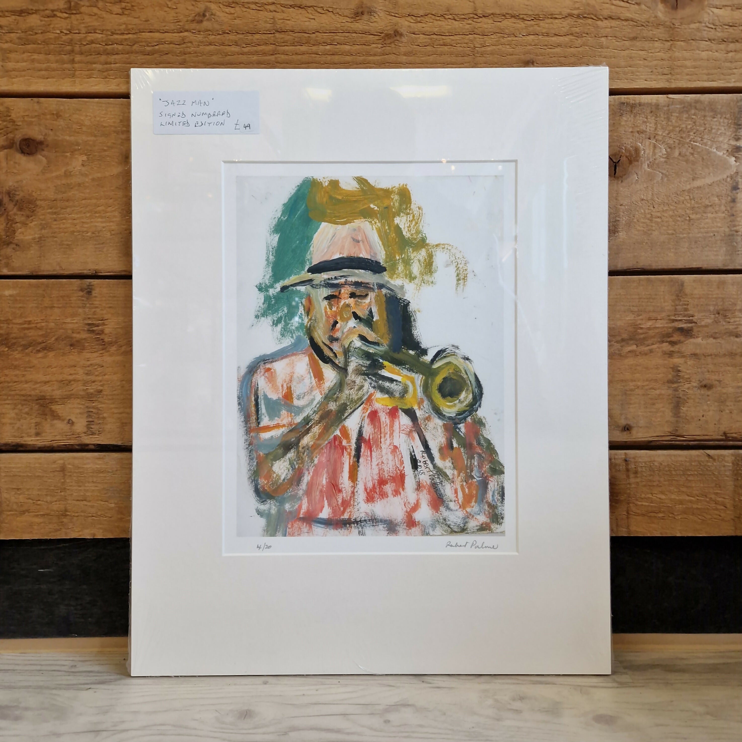 Colourful print of a musician playing an instrument.