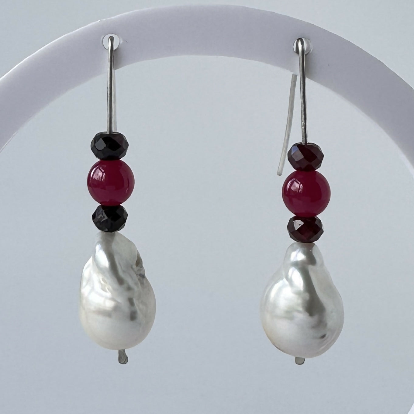 HEALING CRYSTAL & STERLING SILVER ROOT CHAKRA EARRINGS WITH BAROQUE PEARLS