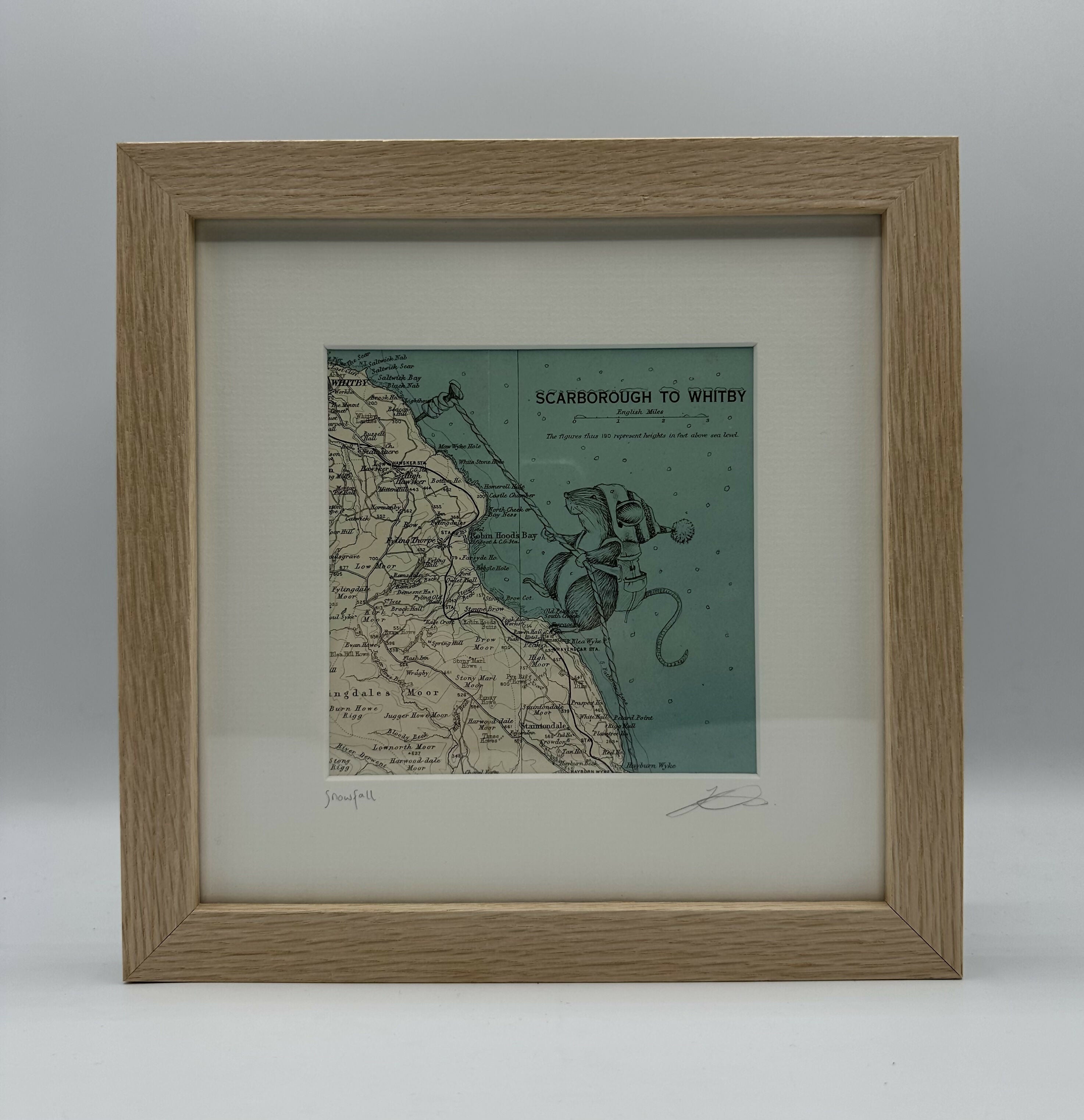 Snowfall - Original Pen Drawing on Vintage Map by Jenny Davies