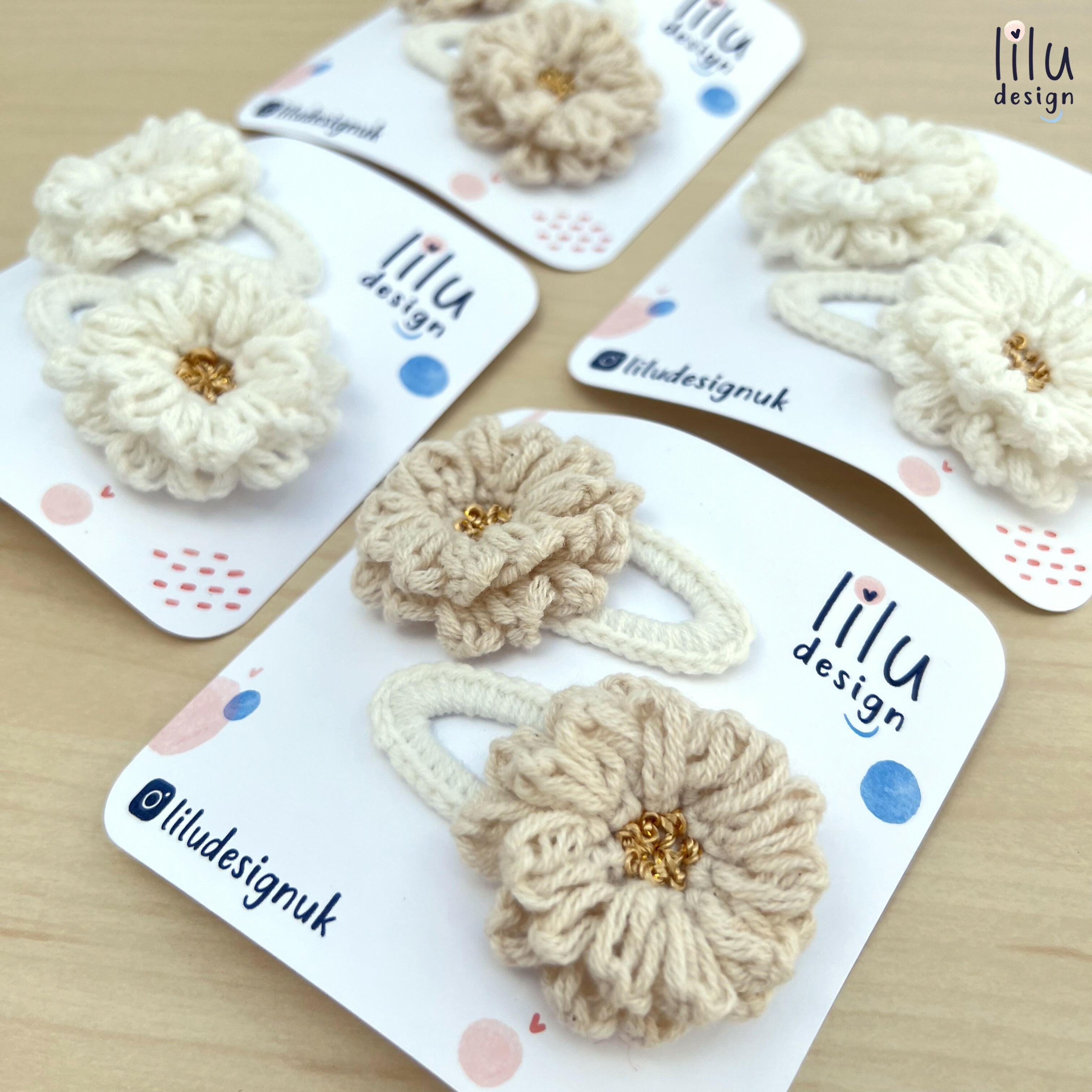 Crochet Hair Clip Set - 2 Fluffy Flower