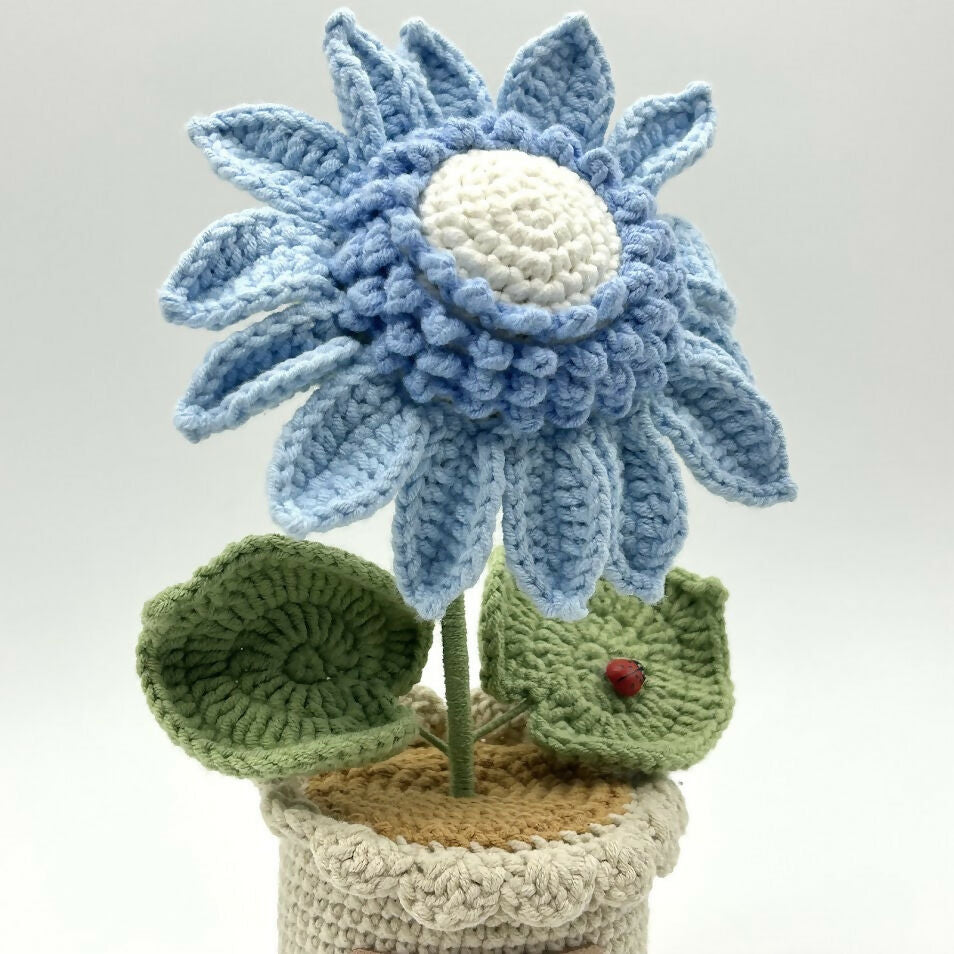 Pastel Coloured Crochet Sunflower in Scallop Trimmed Pot