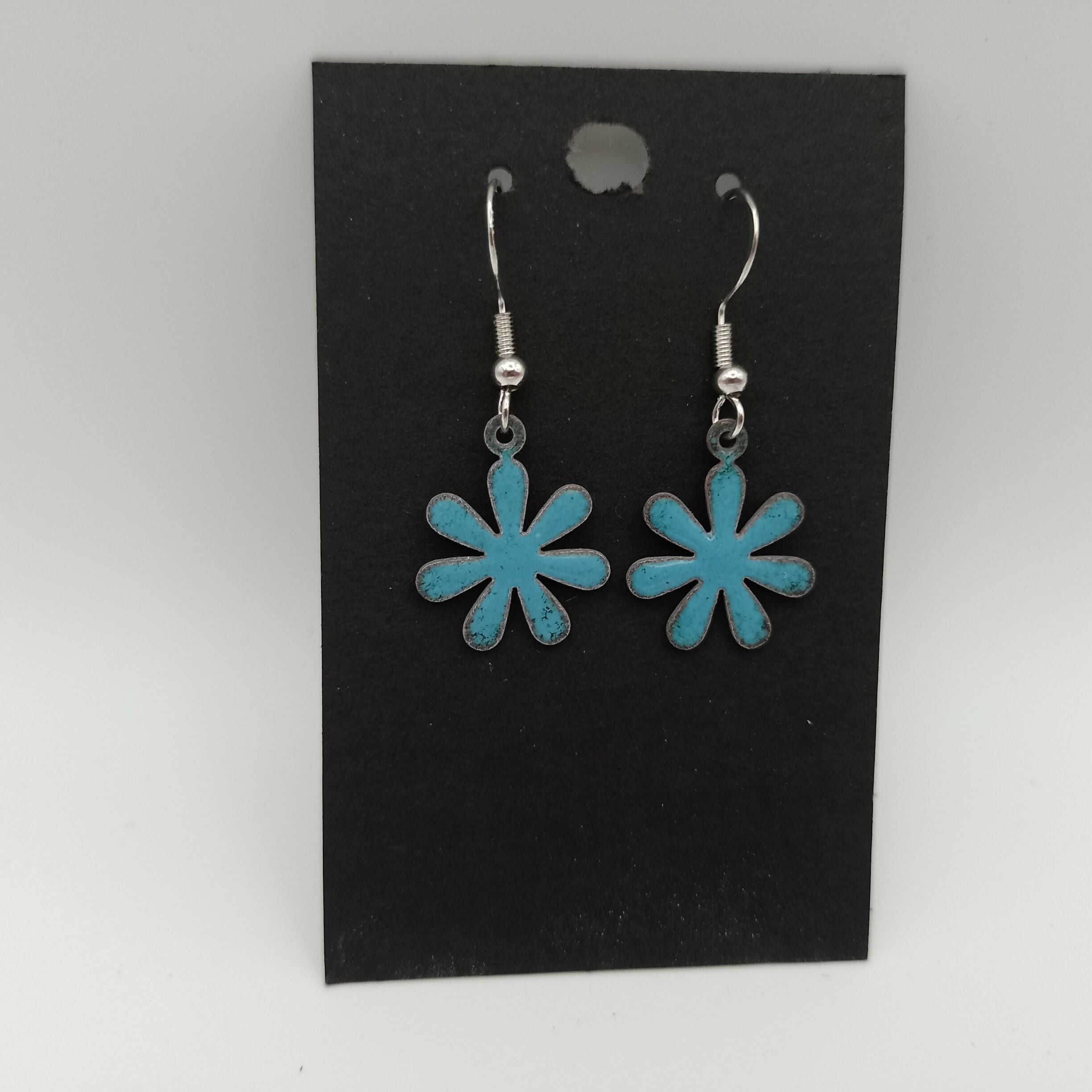 Mid Blue Flower Enamel Earrings