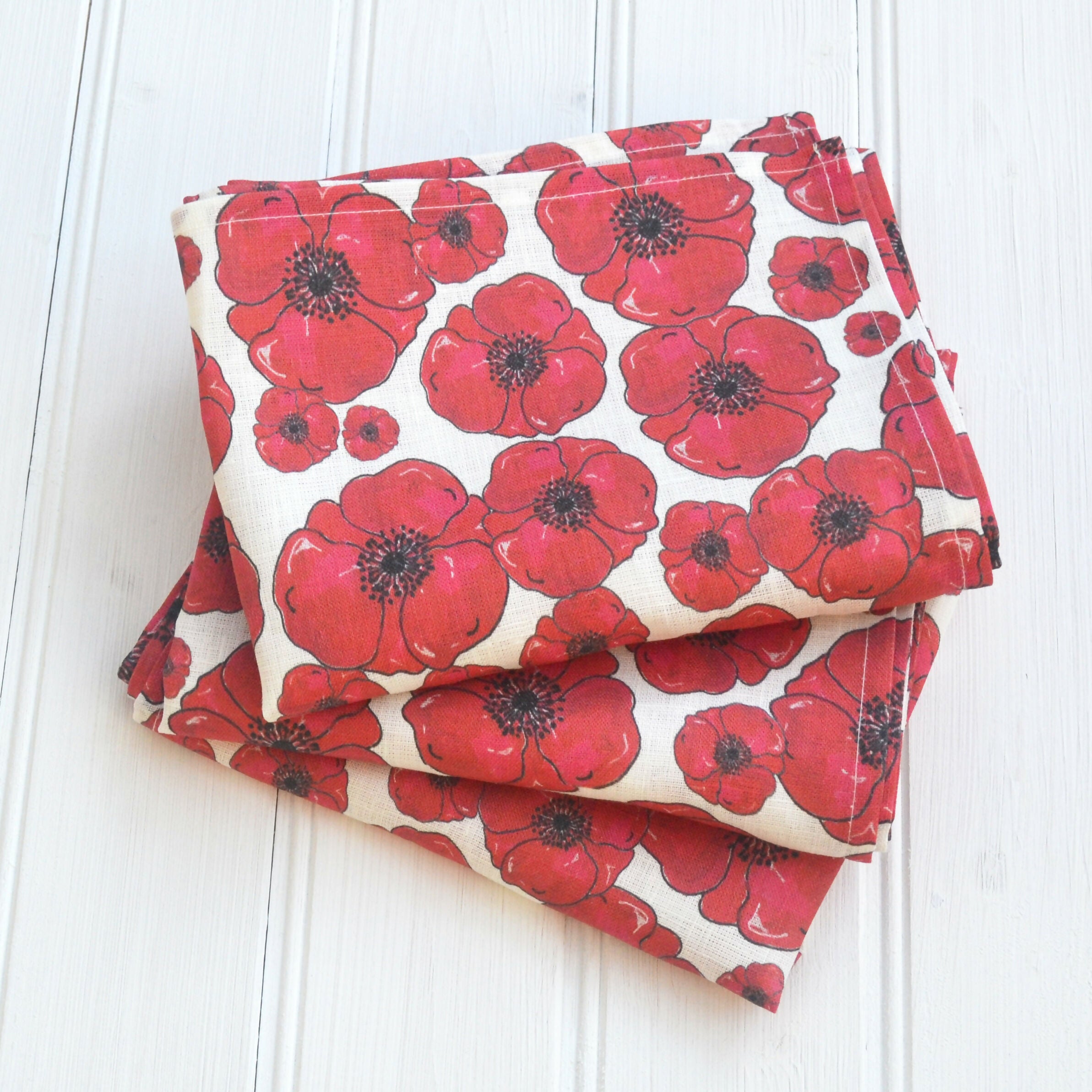 Linen Tea Towel Poppies