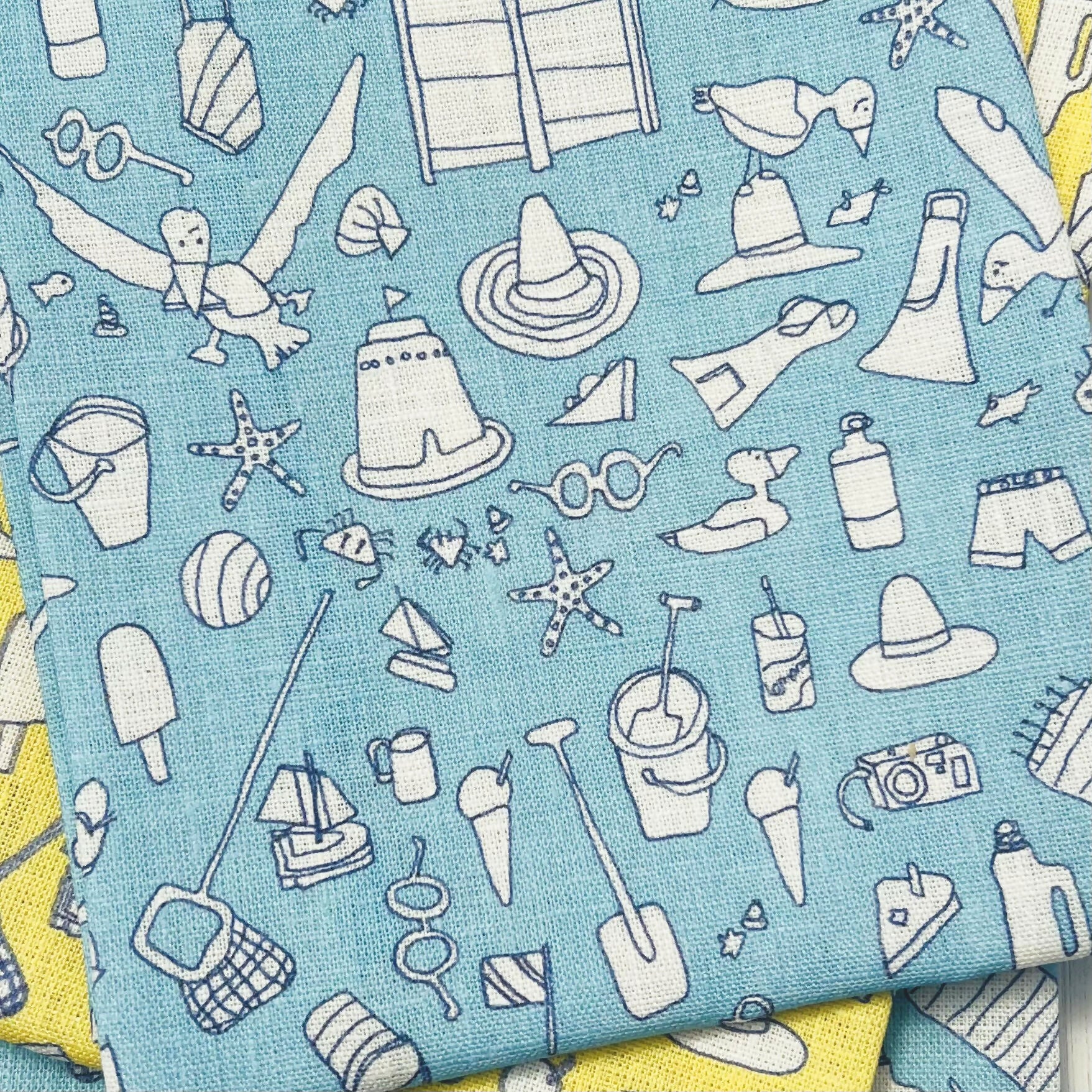 Linen Tea Towel - Blue Beach Design