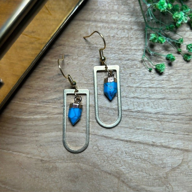 Unique Gold Plated Turquoise Point Earrings