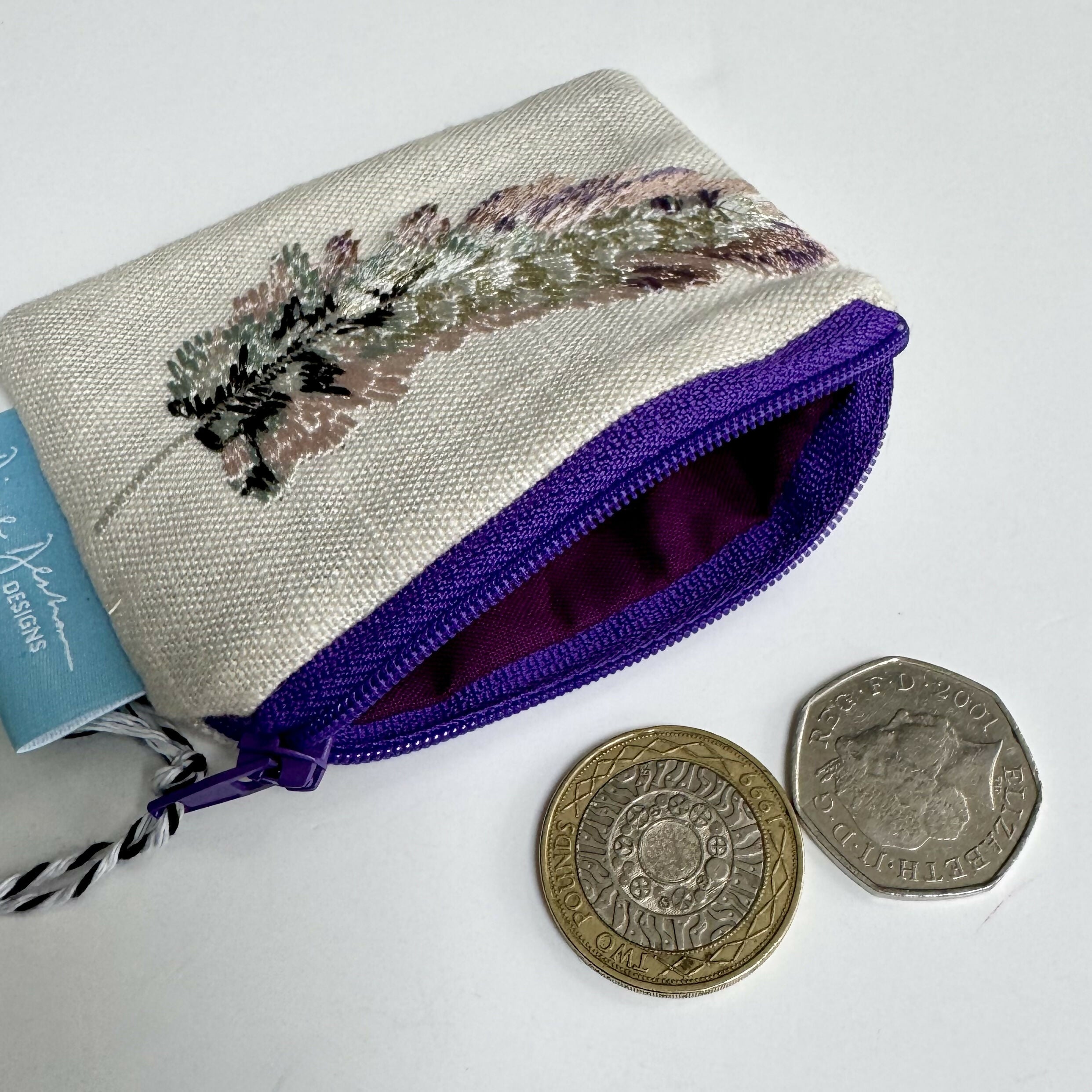 Small Coin Purse - Embroidered Feathers
