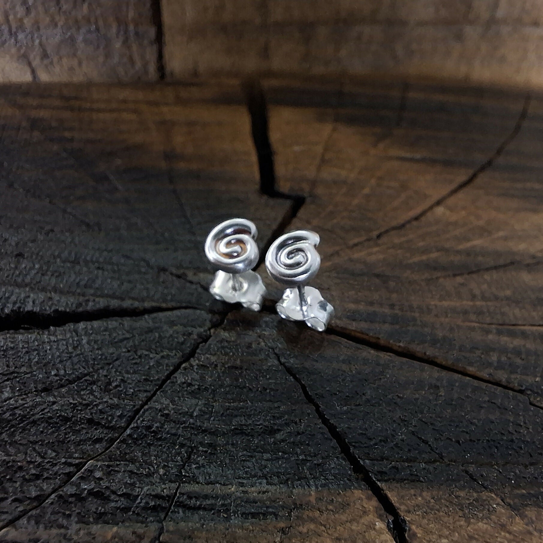 Handmade Silver Swirly Shell Studs