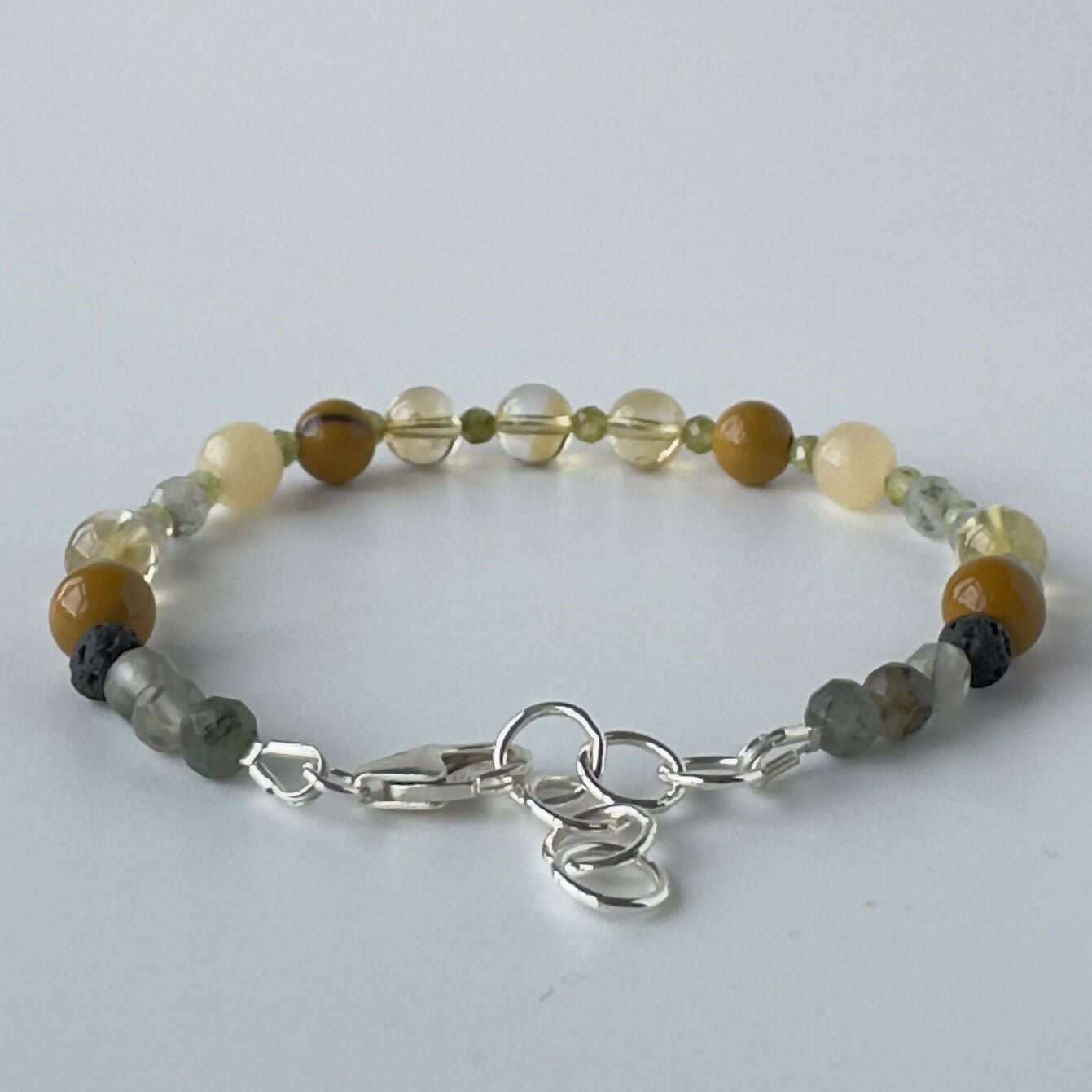 HEALING CRYSTAL & STERLING SILVER SOLAR PLEXUS CHAKRA BRACELET WITH AROMATHERAPY BEADS