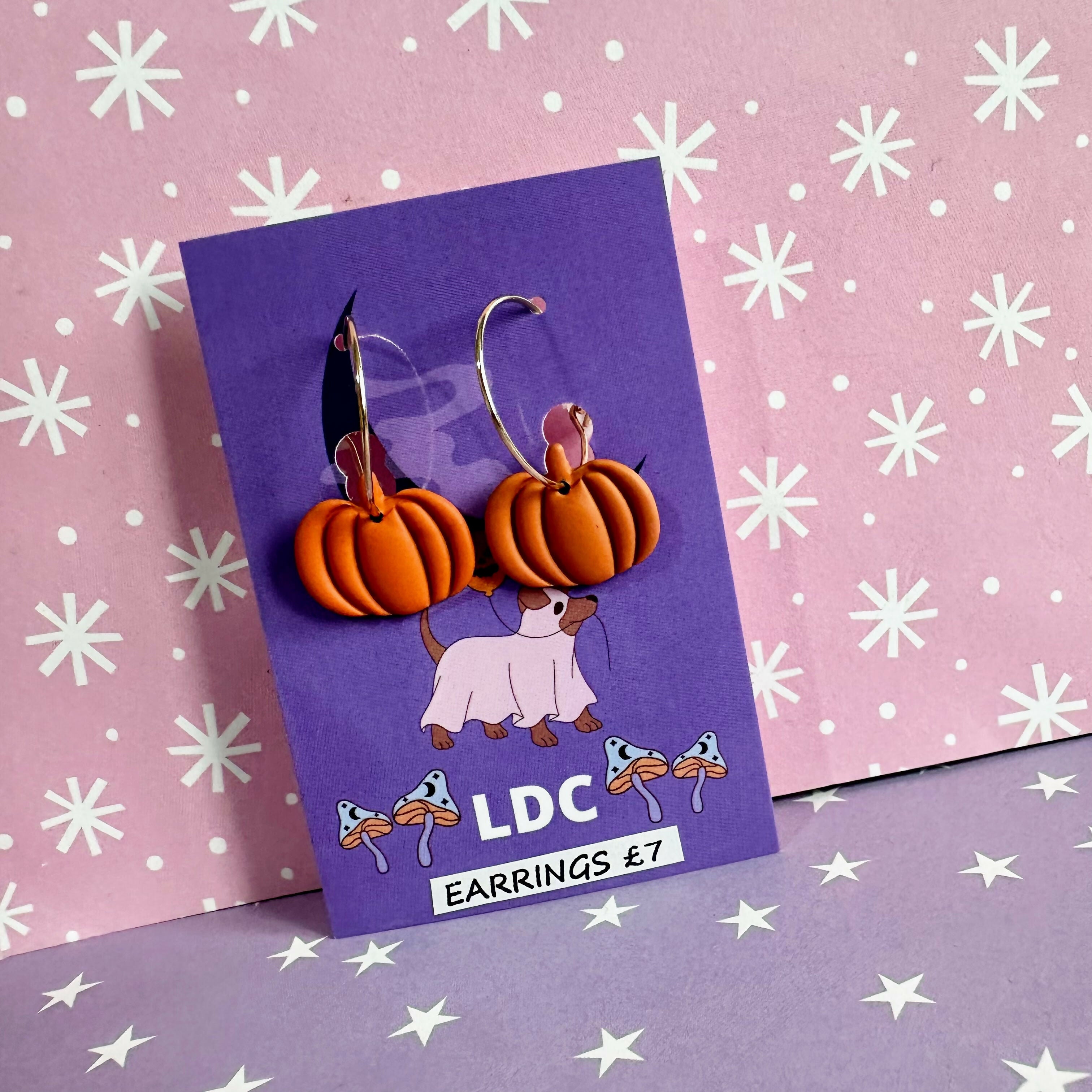 Orange Pumpkin Hoop Earrings