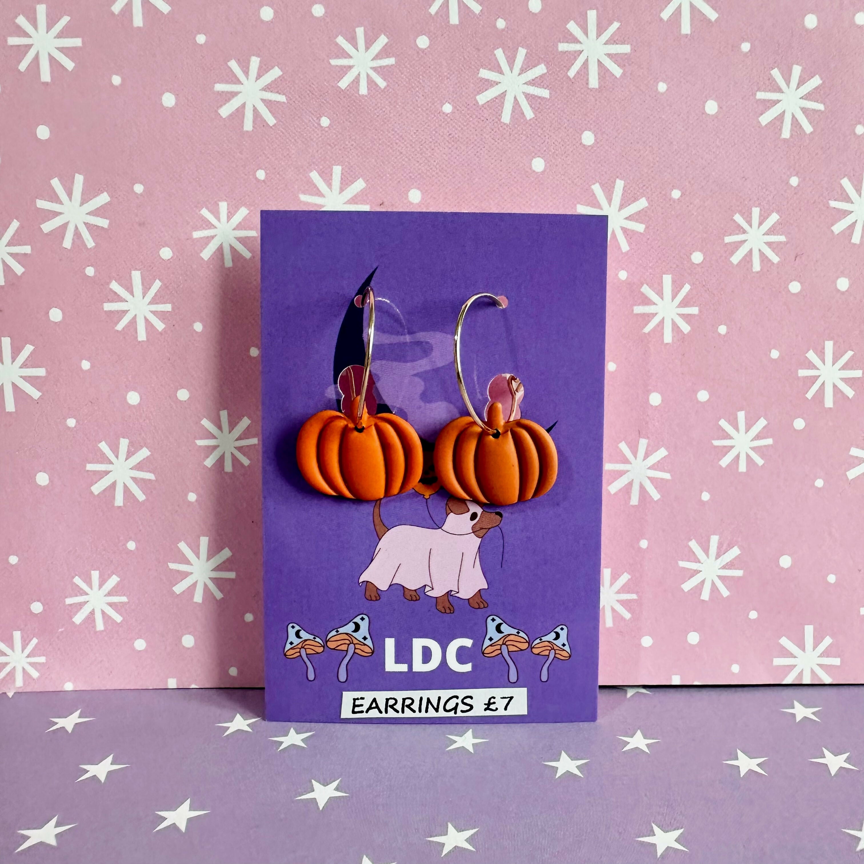 Orange Pumpkin Hoop Earrings