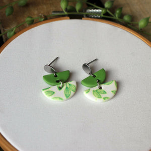 Green Leaf Print Half Circle Earrings