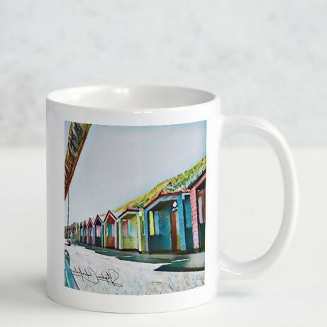 BEACH HUTS DESIGNED MUG