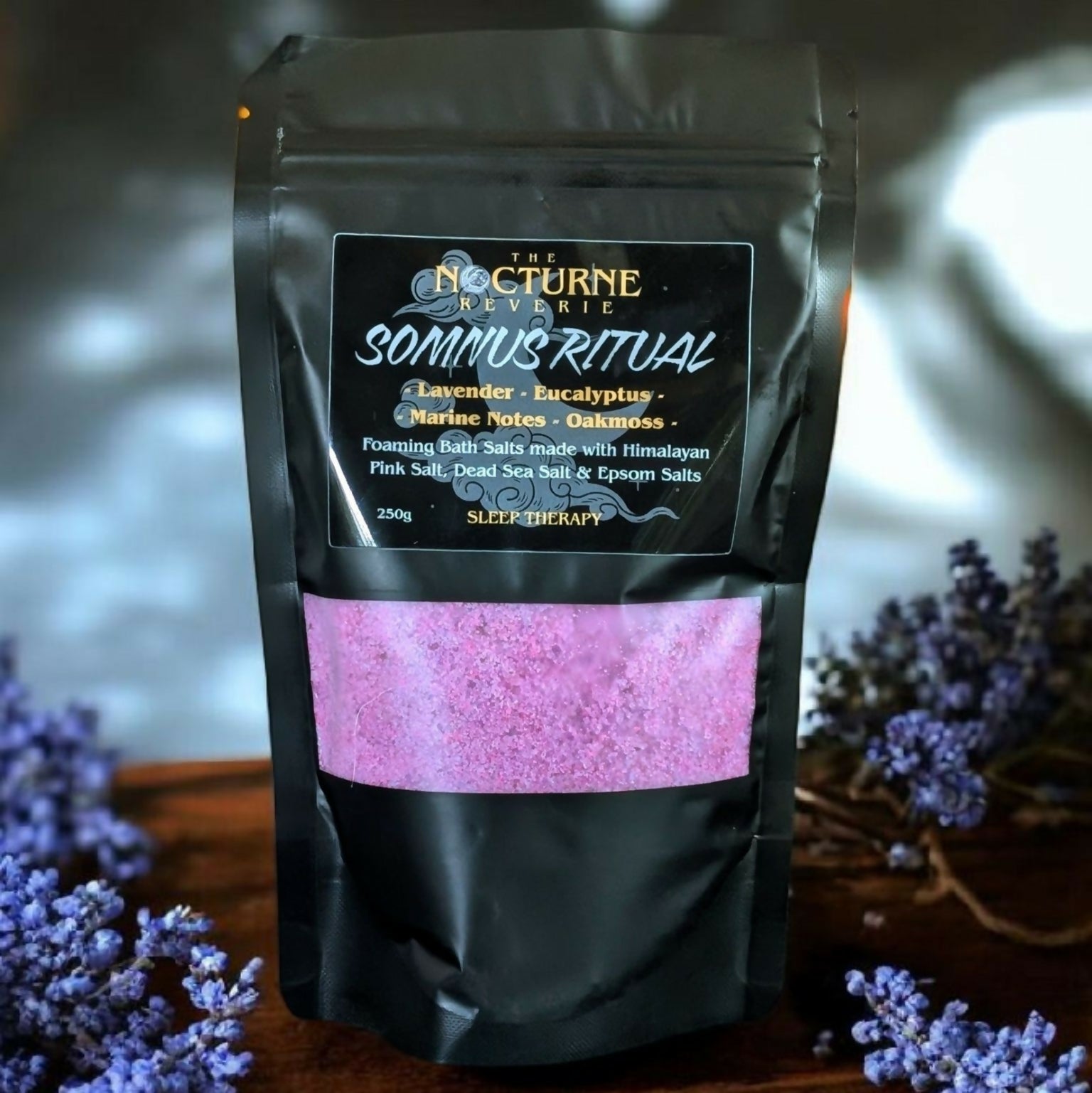 Lavender, Eucalyptus, Marine & Oakmoss Foaming Bath Salts - Himalayan Pink, Dead Sea & Epsom Salt Blend 250g