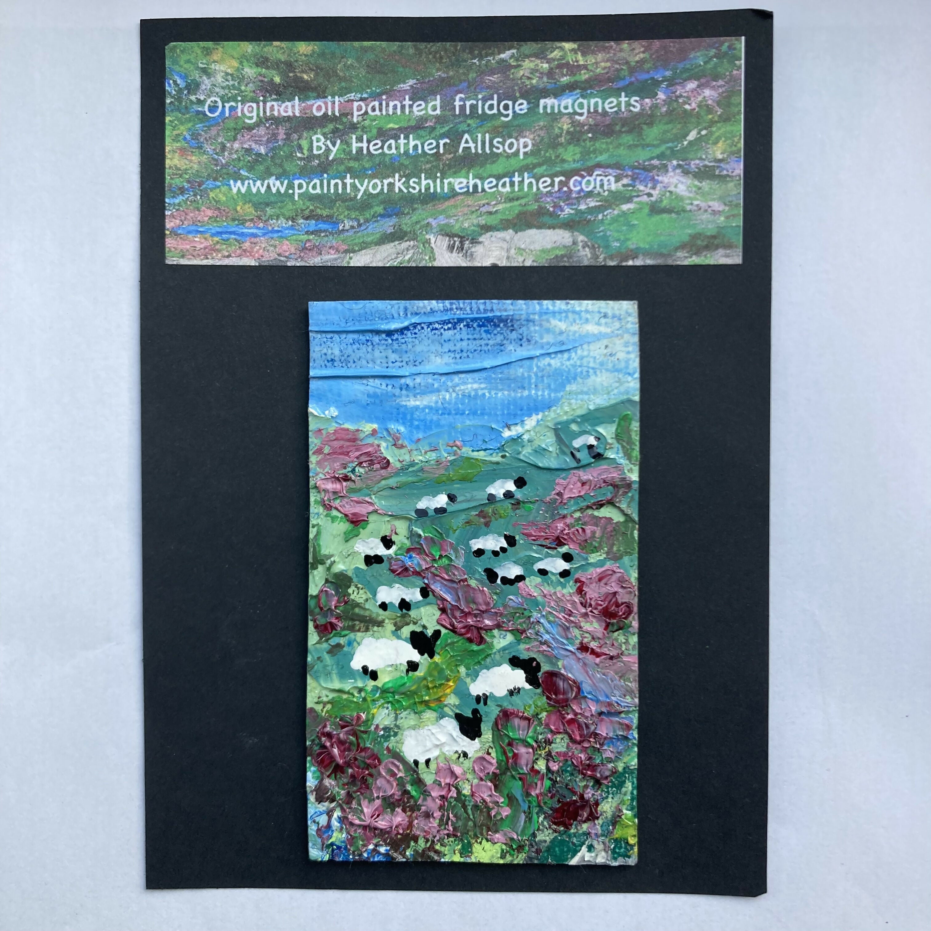 Sheep Grazing In Heather- Oil Painting Mini Canvas Fridge Magnet