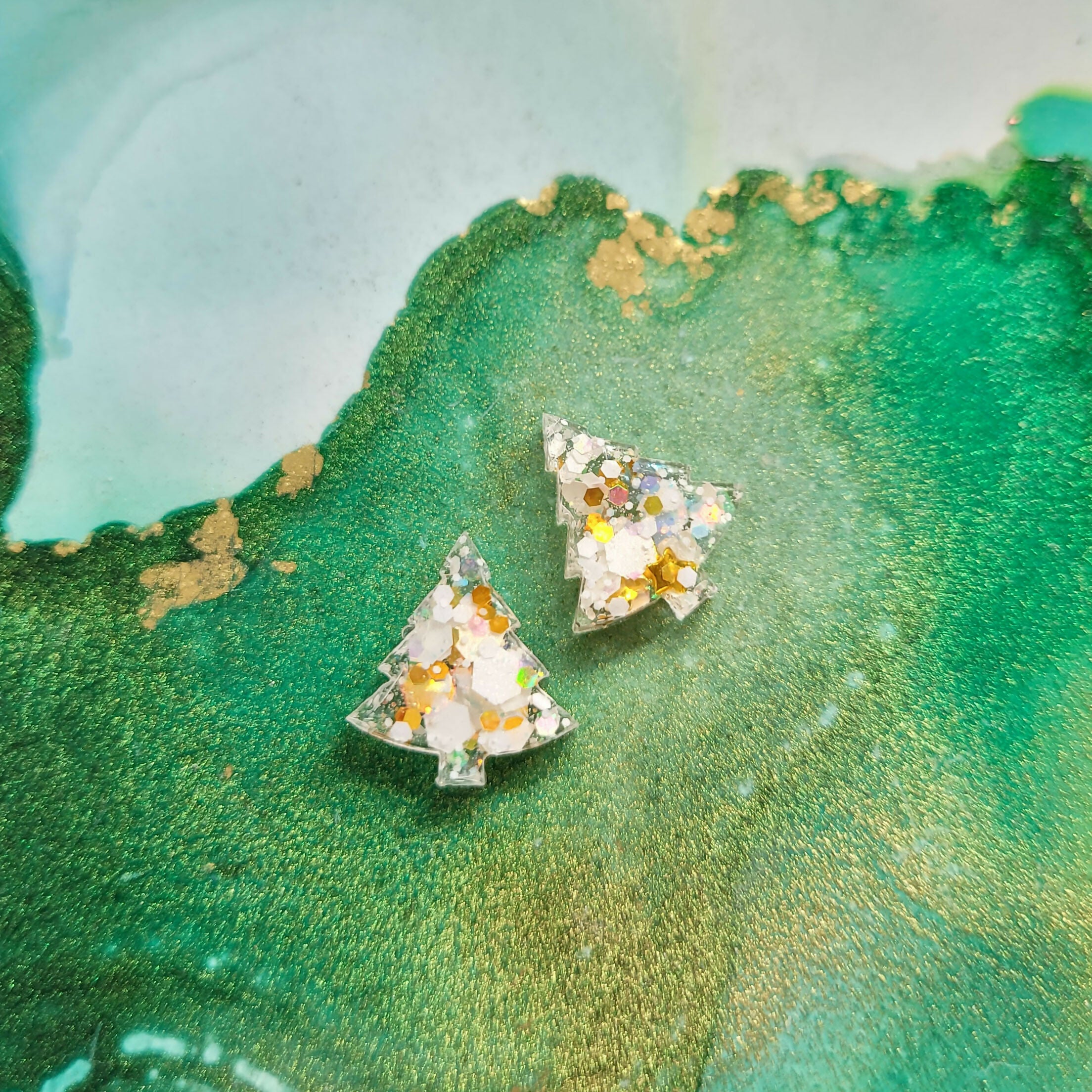 Handmade Glitter Christmas Trees Stud Earrings