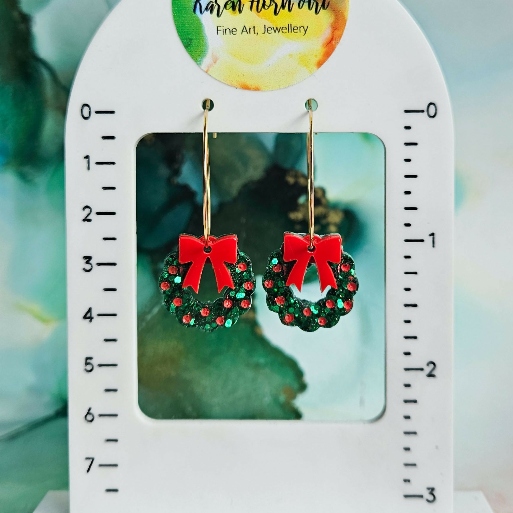 Handmade Resin Christmas Wreaths On Golden Hoops