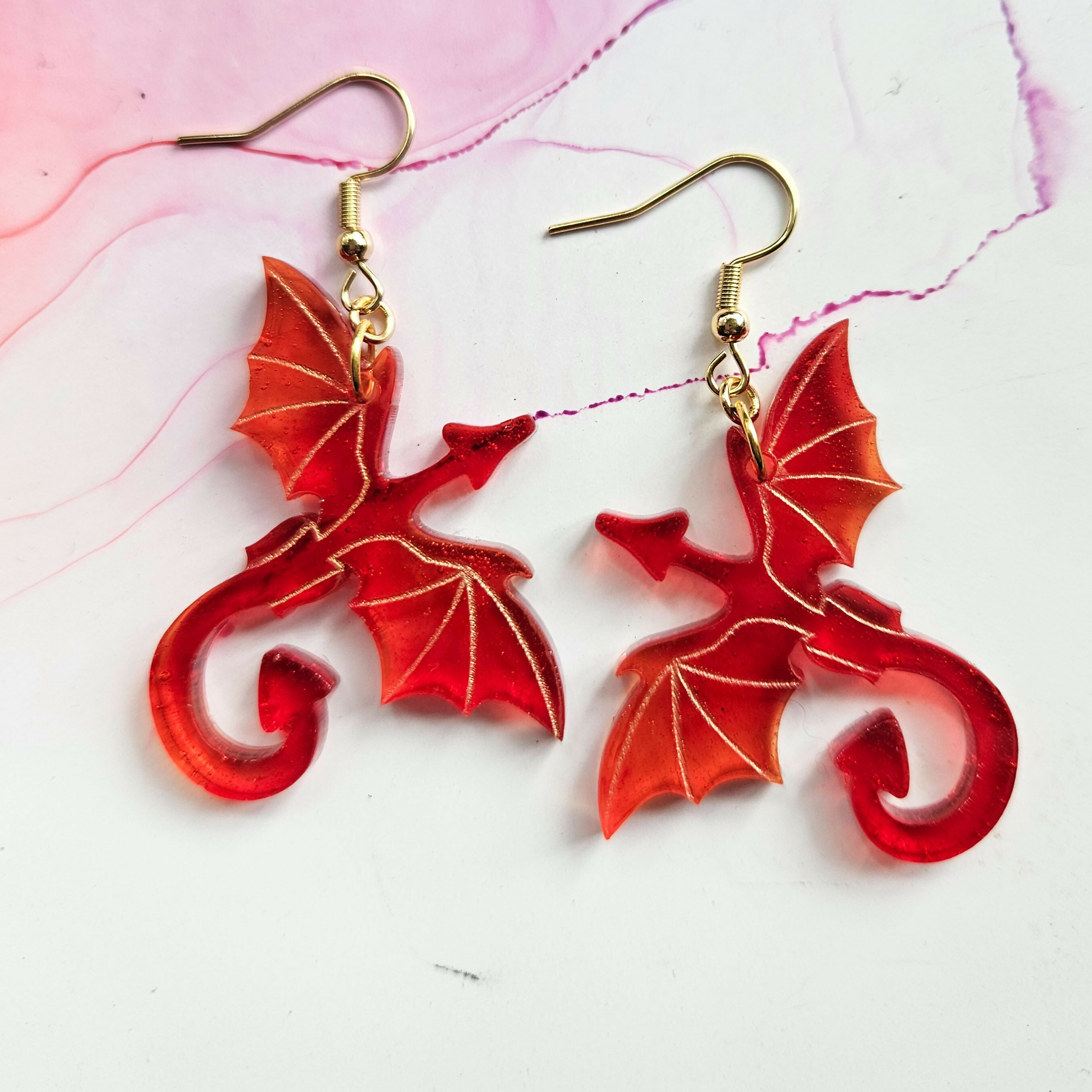 Handmade Red Dragon Resin Earrings
