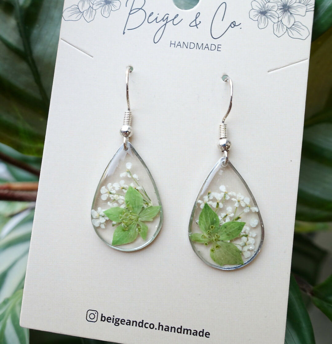 Queen's Anne Leaf Real Flower Earrings