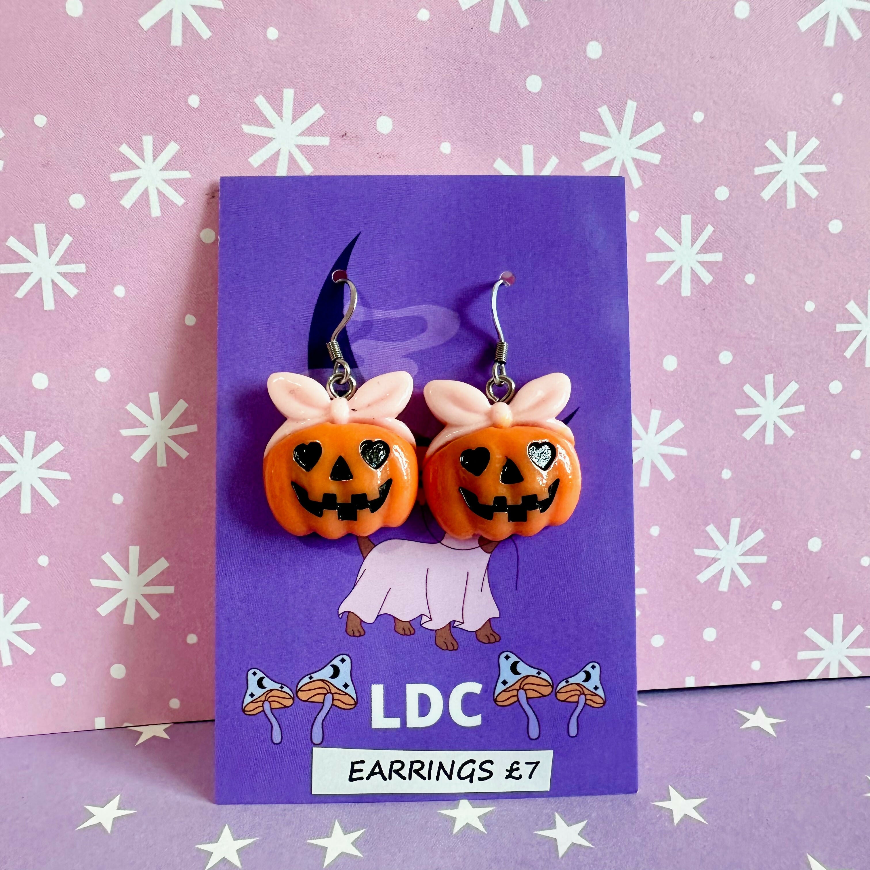 Pink Bow Pumpkin Earrings
